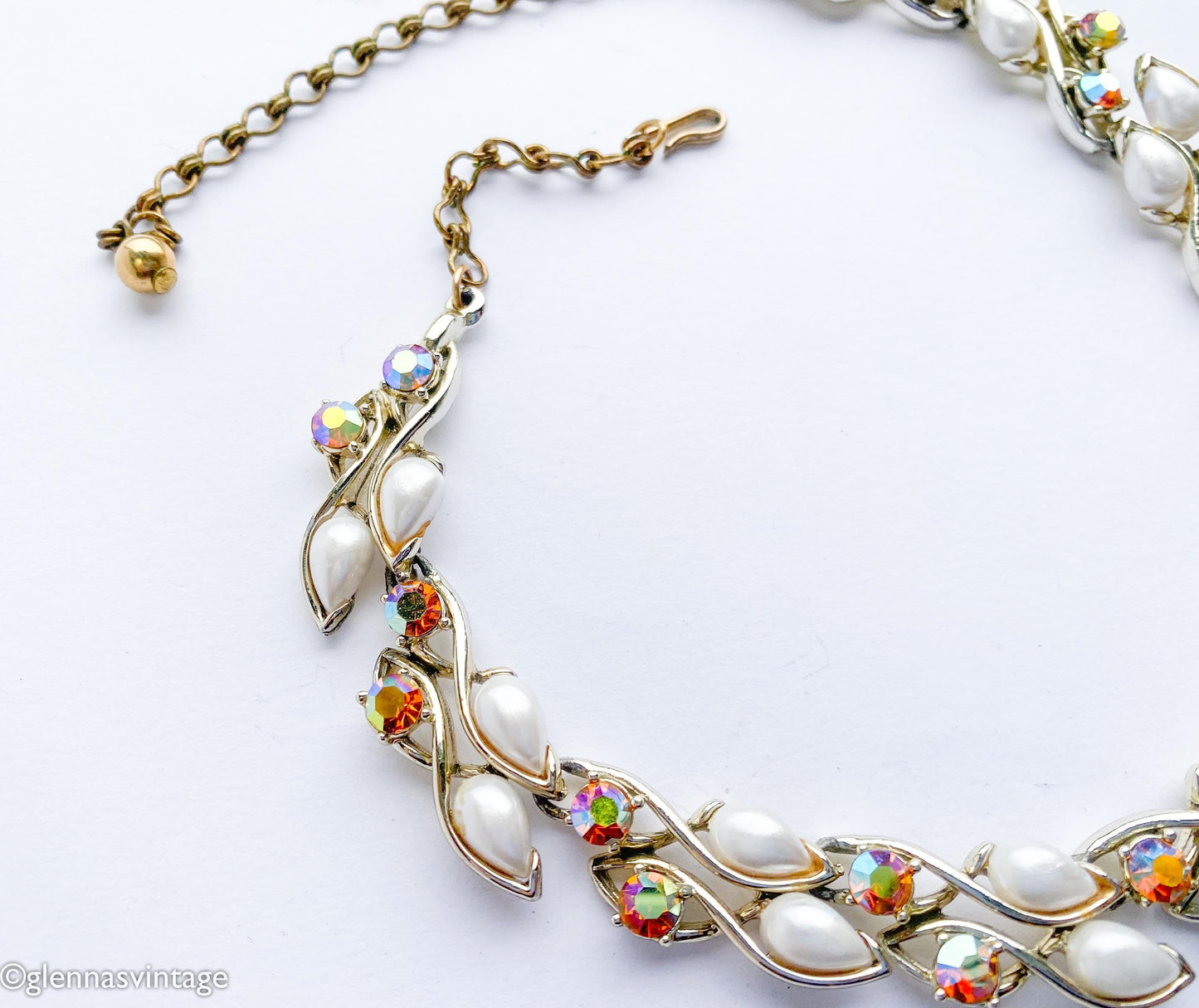 1950s Rhinestone Evening Necklace l 50s Topaz Rhinestone & Pearl Choker l BSK