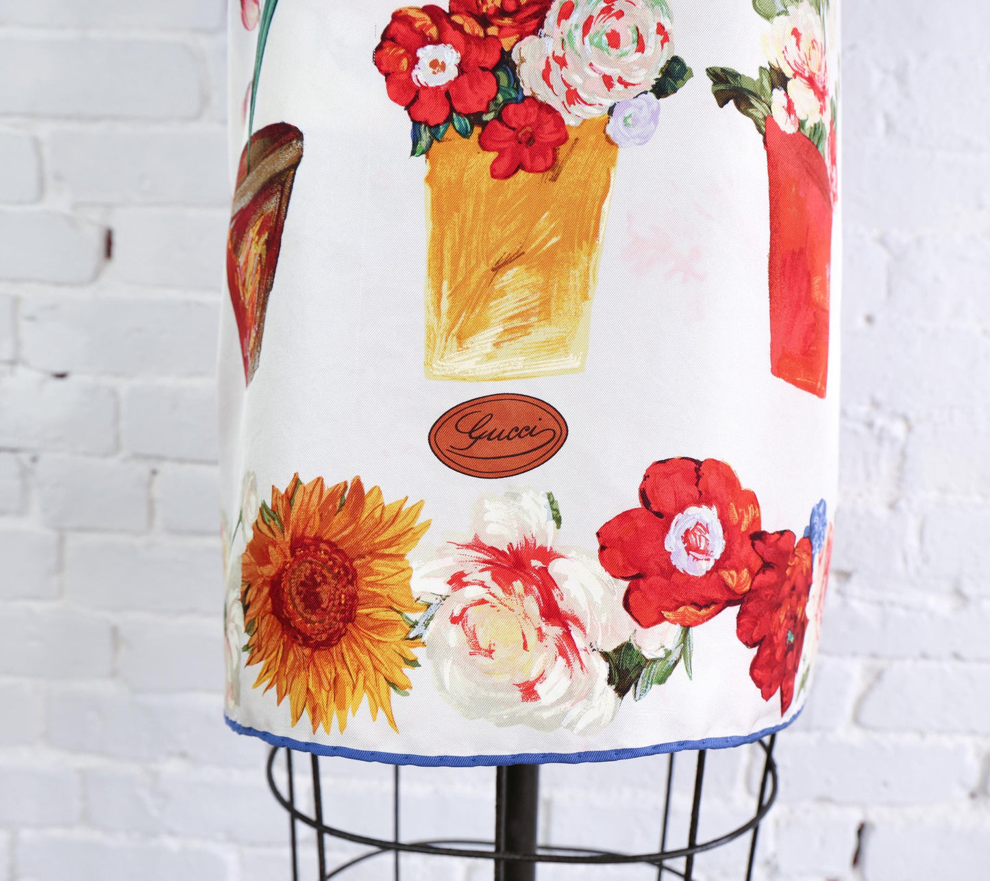 1980s Gucci Floral Flower Vases Print Silk Scarf