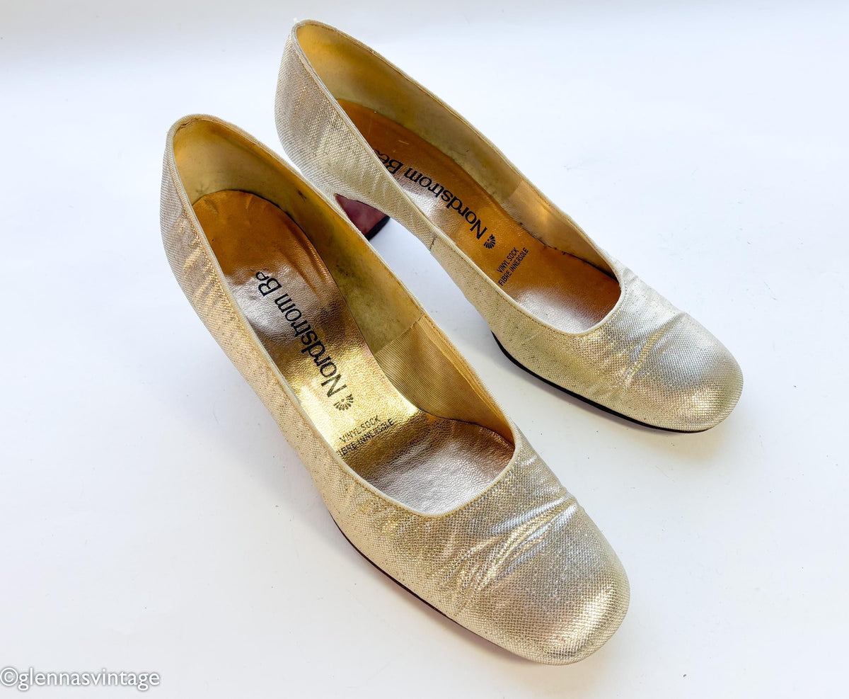 1960s Gold Lamé Evening Heels Pumps US 7