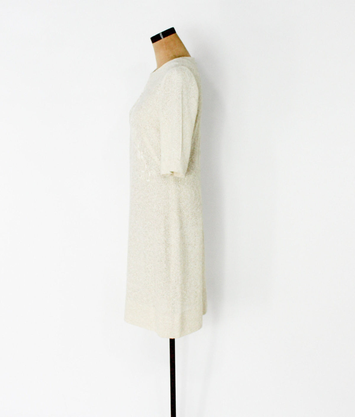1960s Creme Knit Dress | Beige Nubby Knit Shift, Medium