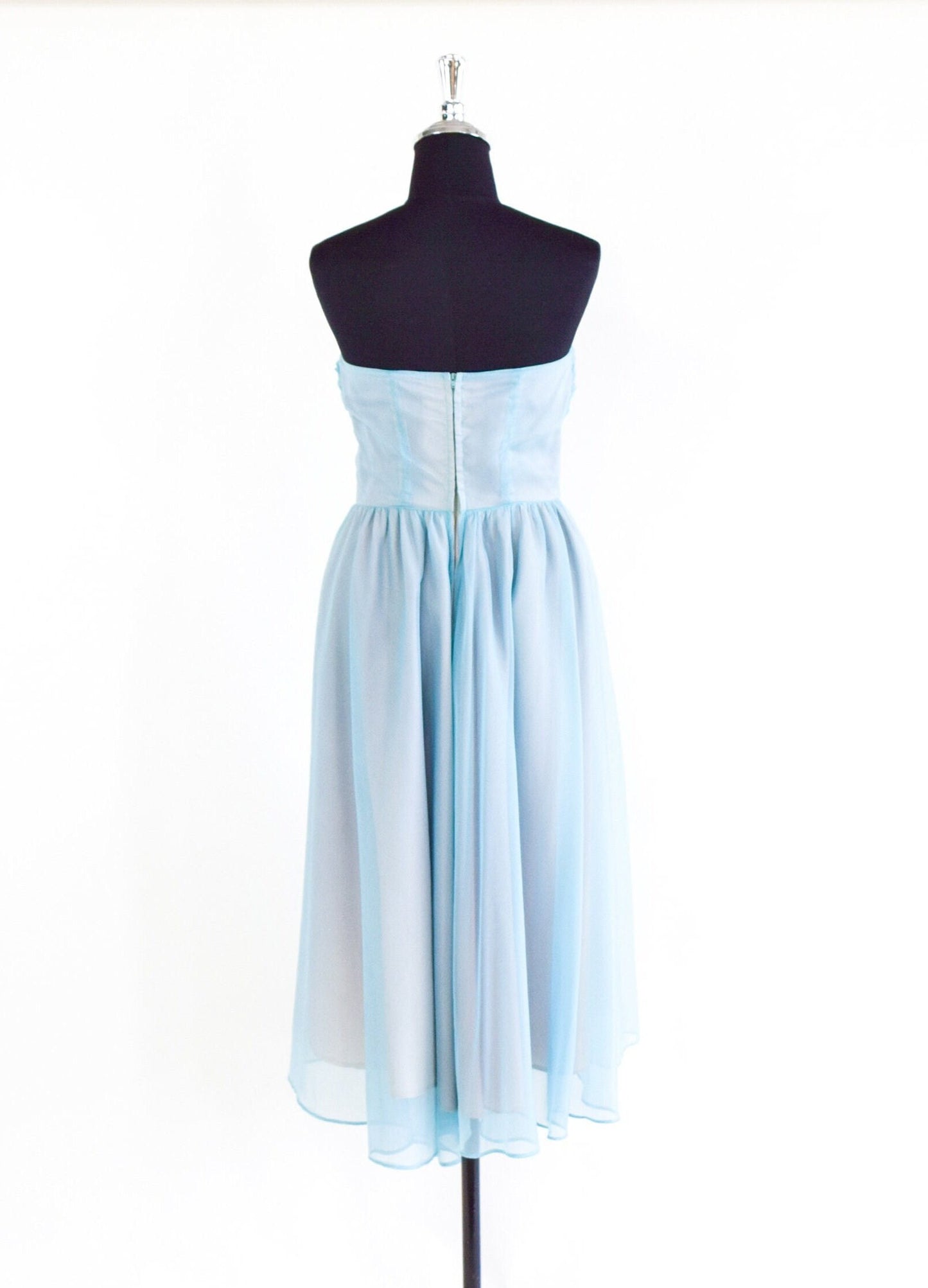 1950s Blue Nylon Prom Dress | Blue Strapless Evening Gown, Small