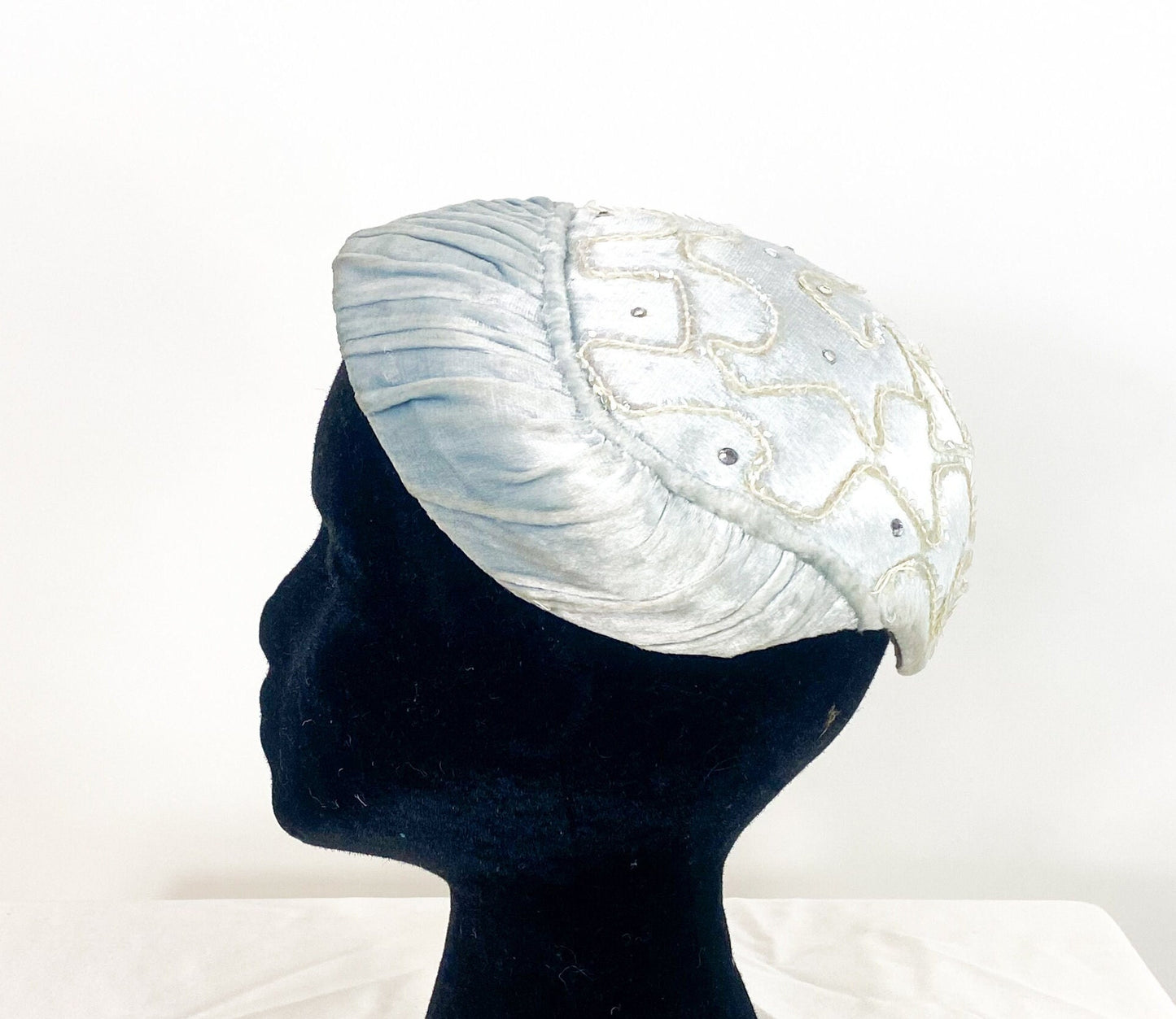 1950s Pale Blue Velvet & Sequin Hat, Adele Claire Fascinator