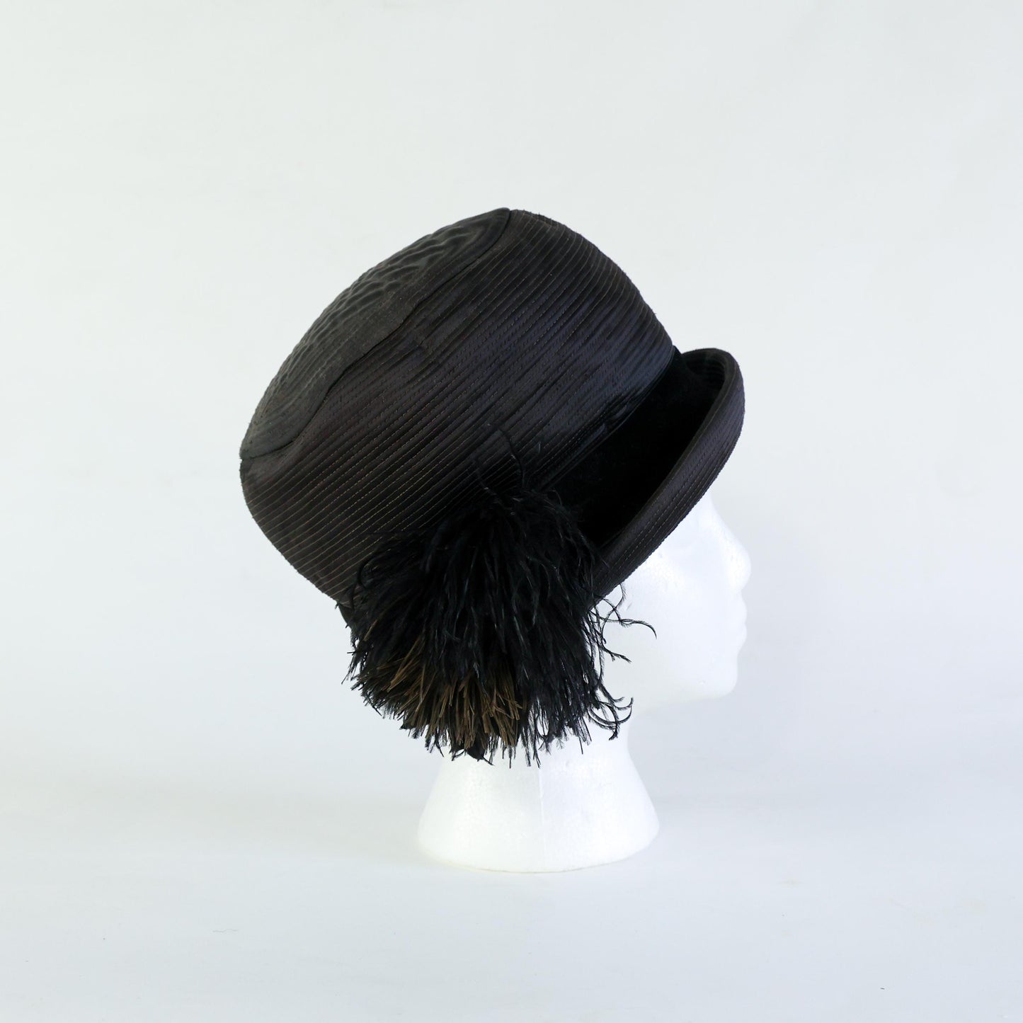 1960s Mr. Glenn Black Satin Feather Hat
