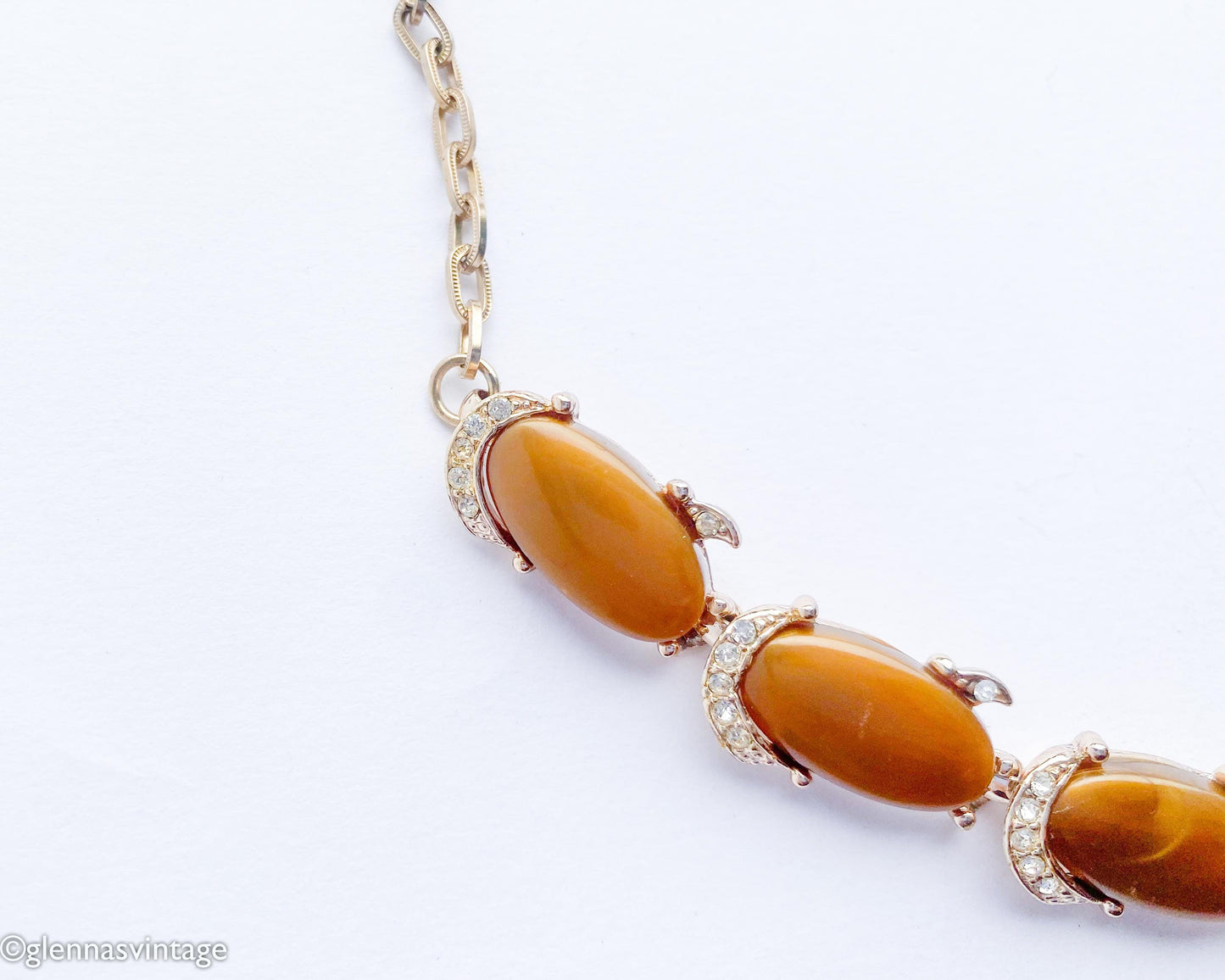 1960s Brown Plastic & Rhinestone Necklace | 60s Brown Lucite Necklace