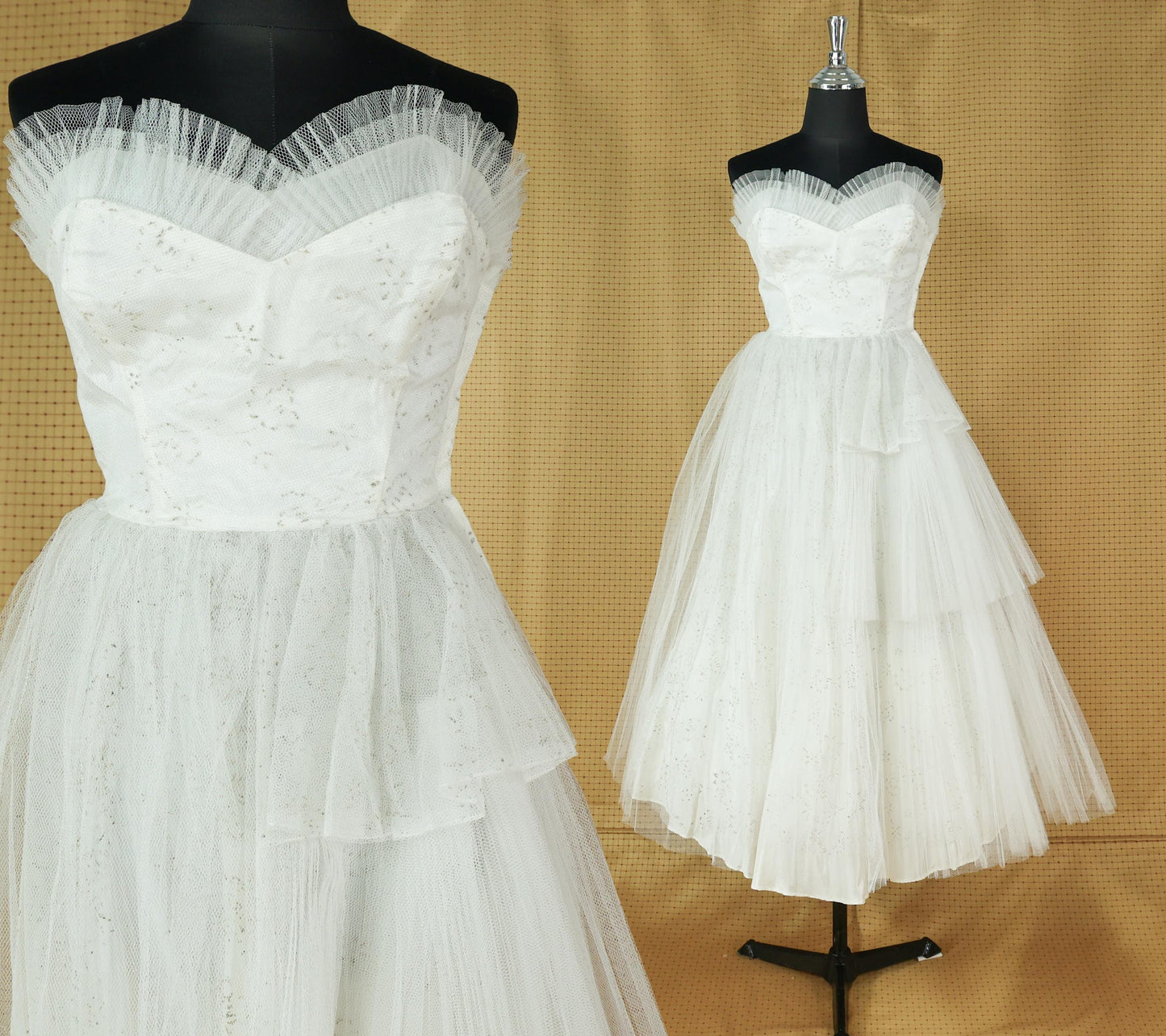 1940s White Tulle Evening Dress, Wedding Gown , XS