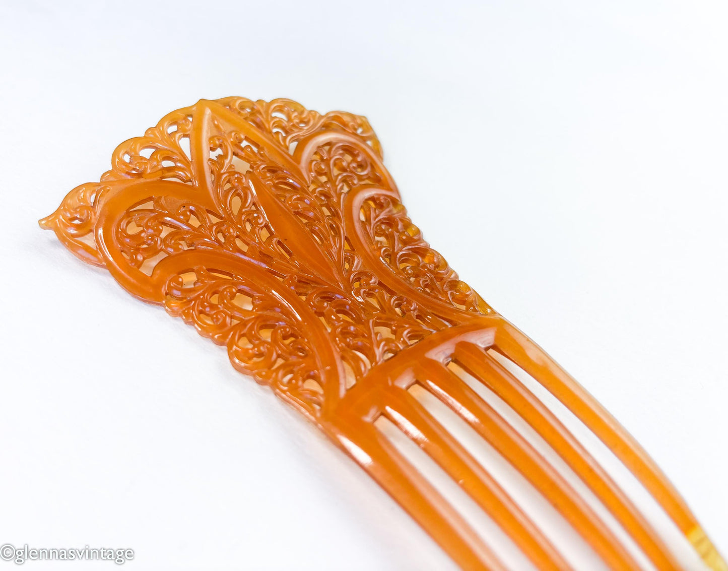 1900s Amber Celluloid Hair Comb | Art Nouveau Mantilla Comb
