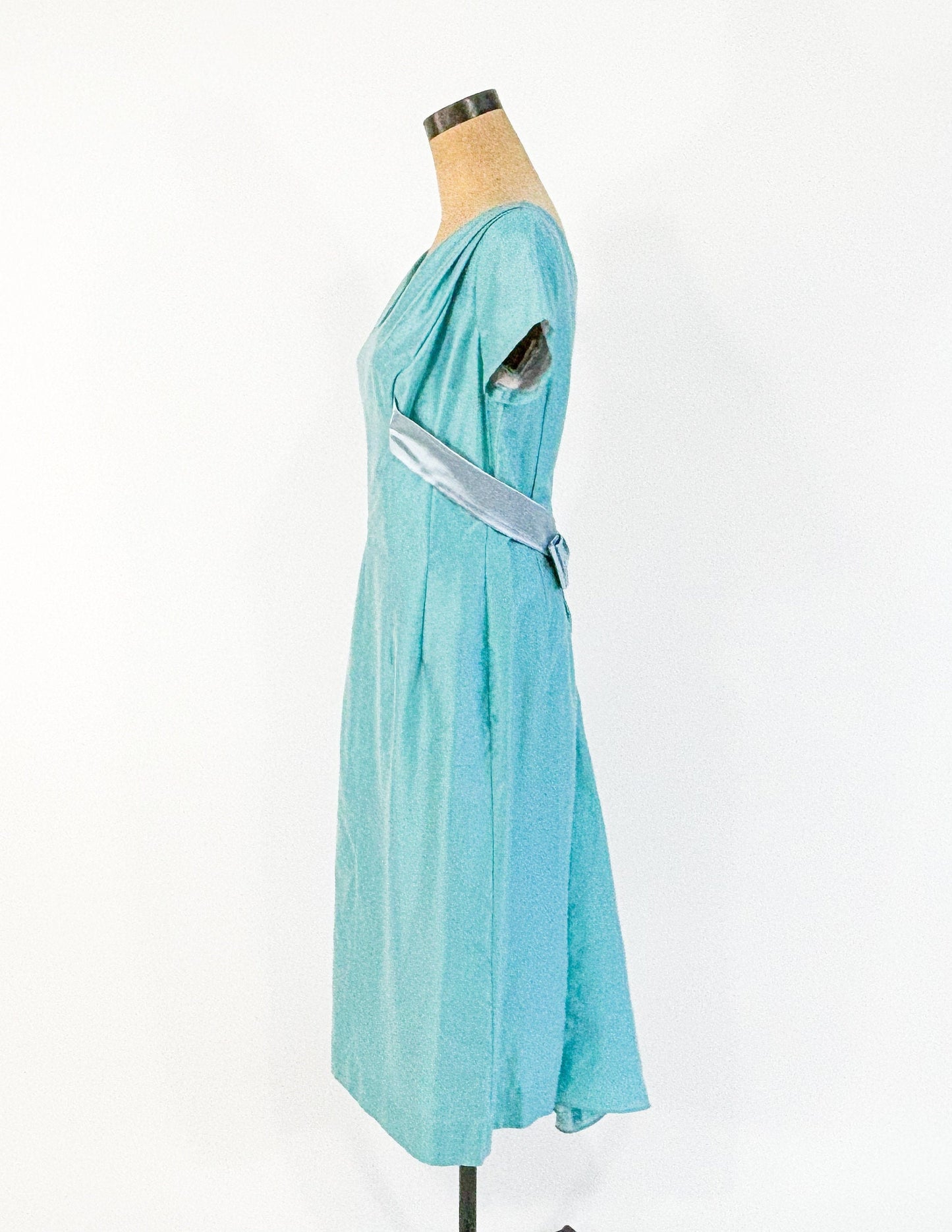 1950s Turquoise Blue Evening Cocktail Dress, Medium