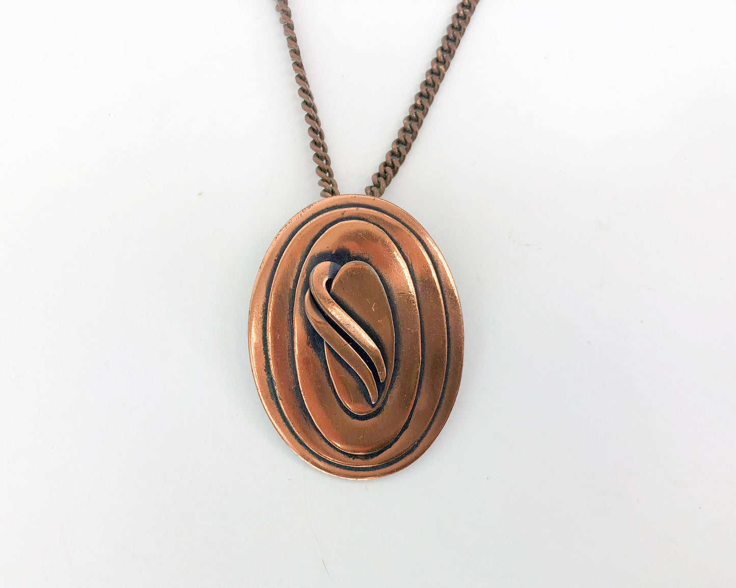 1960s Copper Pendent Necklace | 60s Modern Pendant Pin Necklace | Rosyln Hoffman