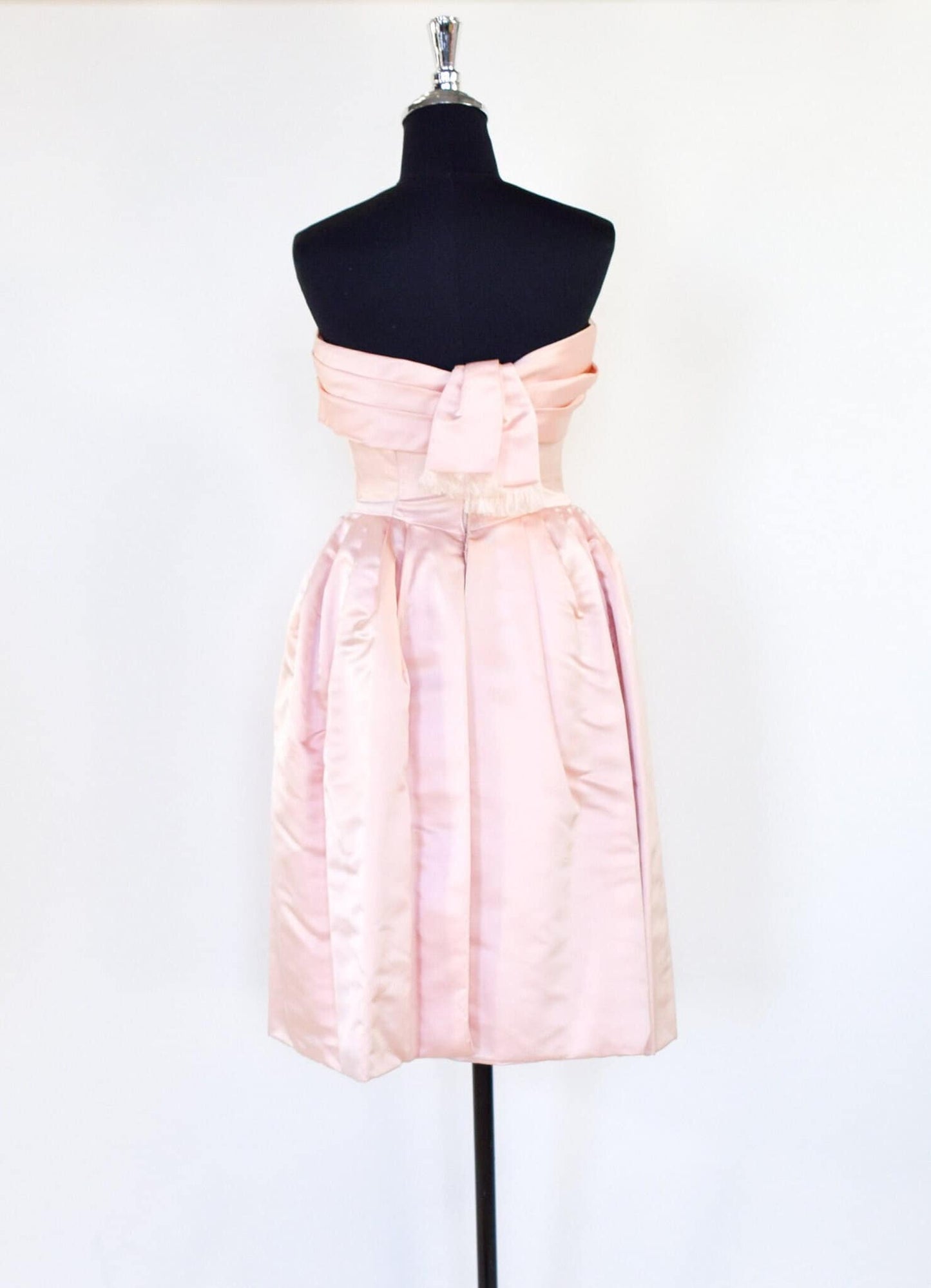 1950s Pink Satin Strapless Prom Party Dress, Extra Small