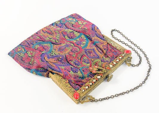 1900s Tapestry Evening Purse | Silk Tapestry Handbag | Downton Abby