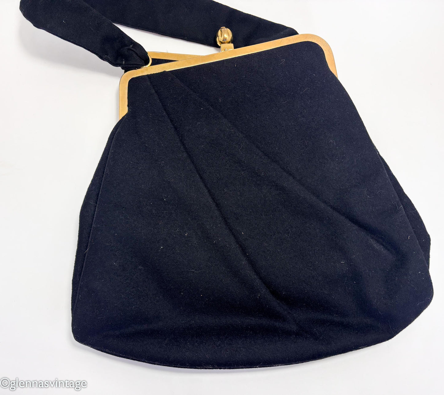 1950s Black Wool Pleated Evening Bag