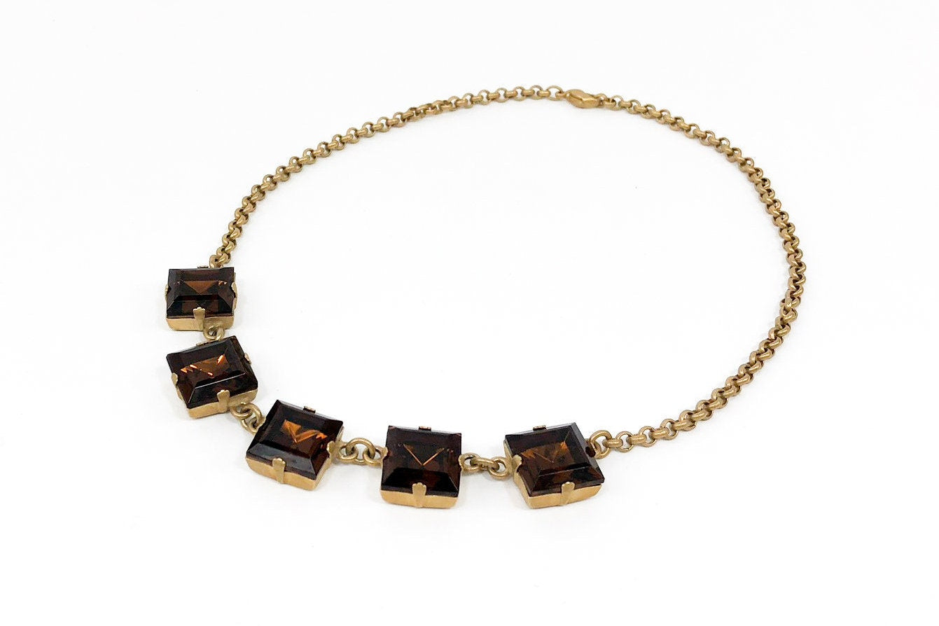 Agatha Vintage Purple Glass Choker | 1980s Square Necklace