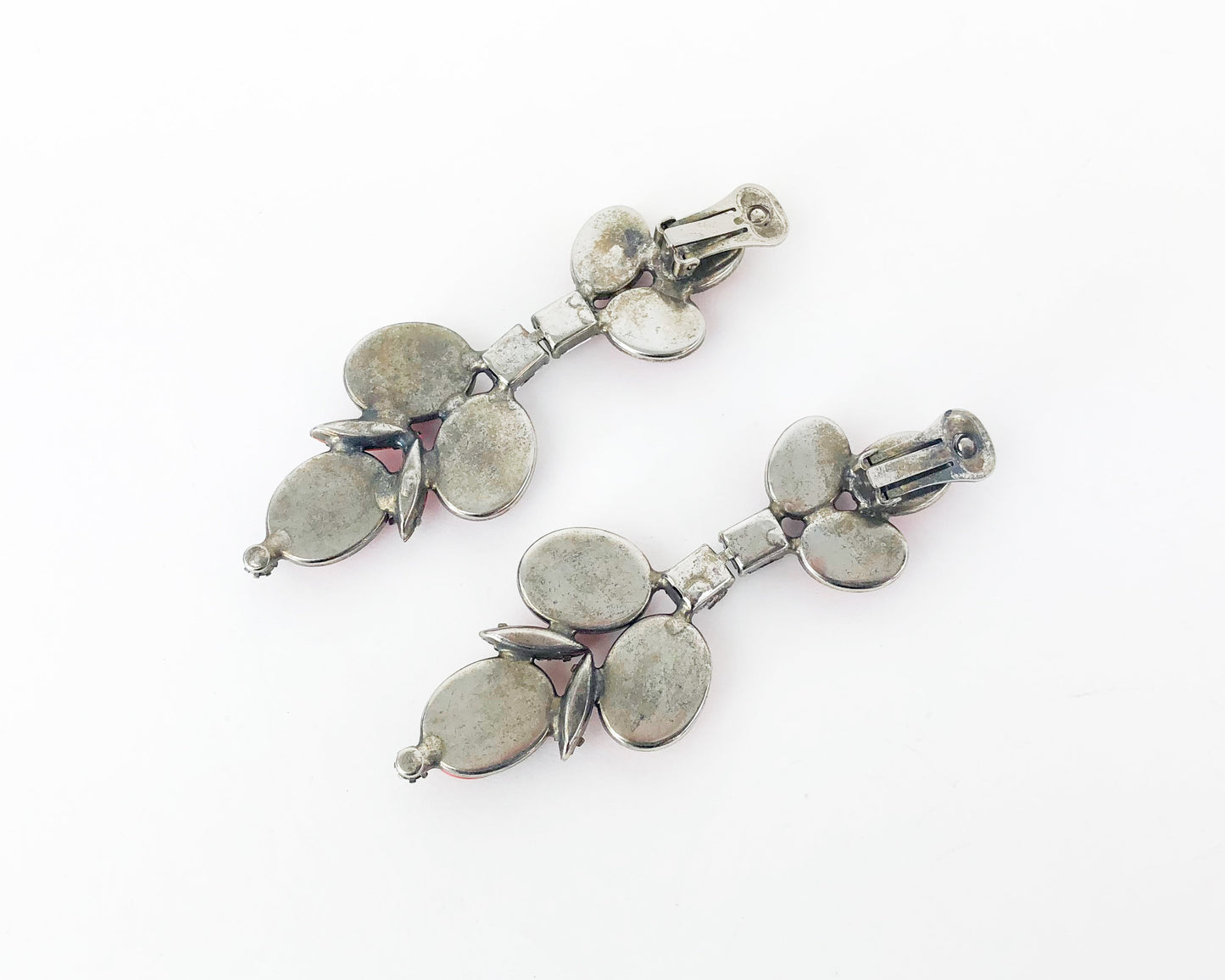 1950s Orange Stone & Rhinestone Dangle Earrings, Statement Jewelry