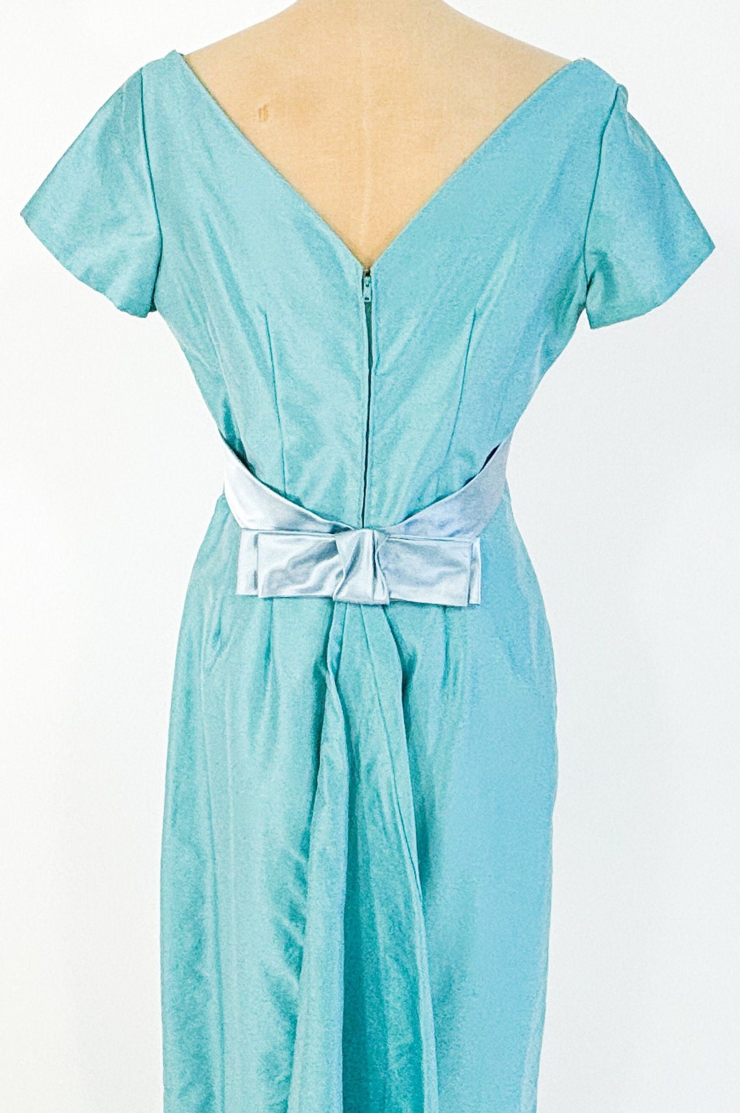 1950s Turquoise Blue Evening Cocktail Dress, Medium