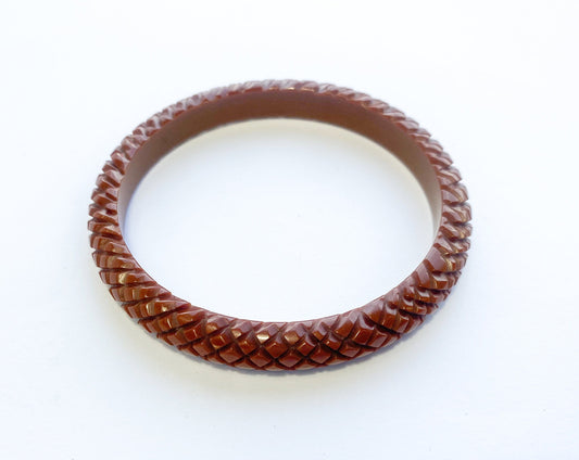 1930s Carved Bakelite Bangle | Rare Crisscross Design