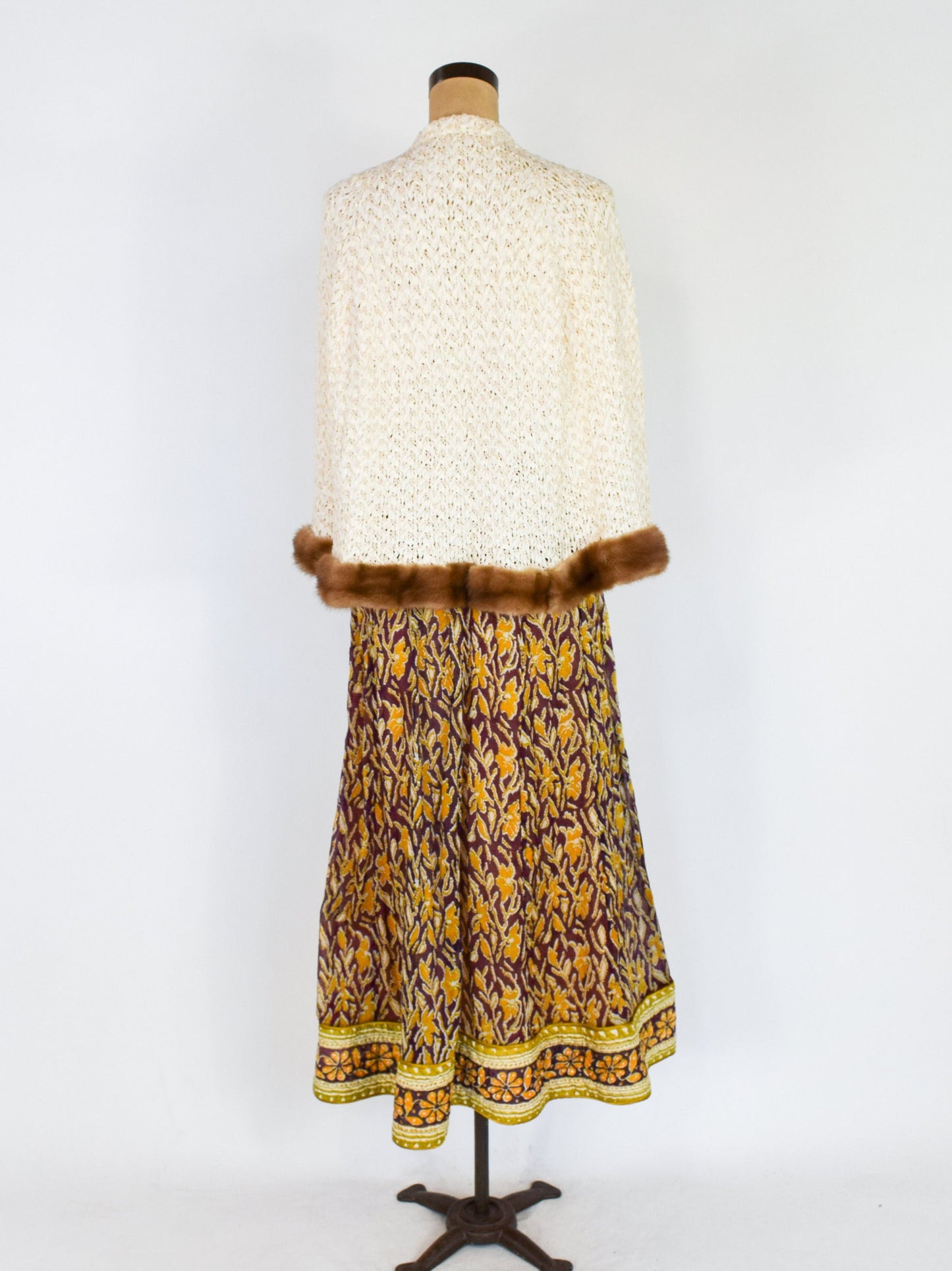 1940s Creme Crochet Ribbon Mink Trimmed Capelet |  40s Creme Silk Mink Trimmed Ribbon Cape  | One Size