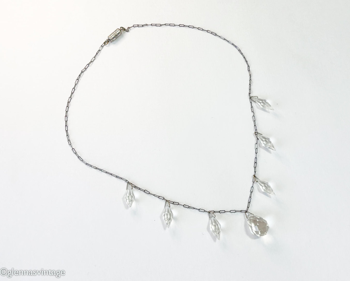 1930s Crystal Glass Pendant Necklace, Vintage Drop Necklace