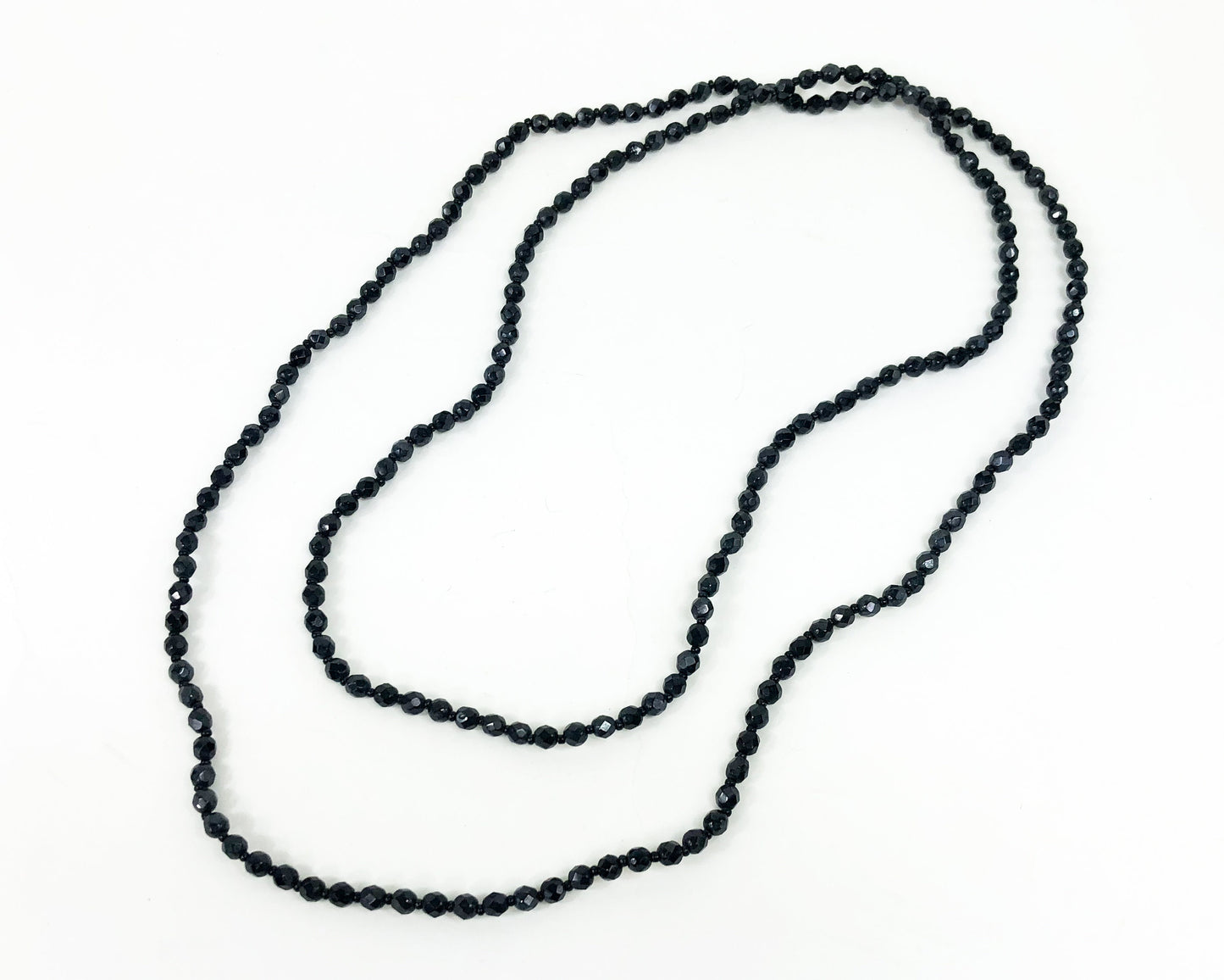 1960s Glass Beaded Necklace | 60s Black Faceted Glass Bead Rope