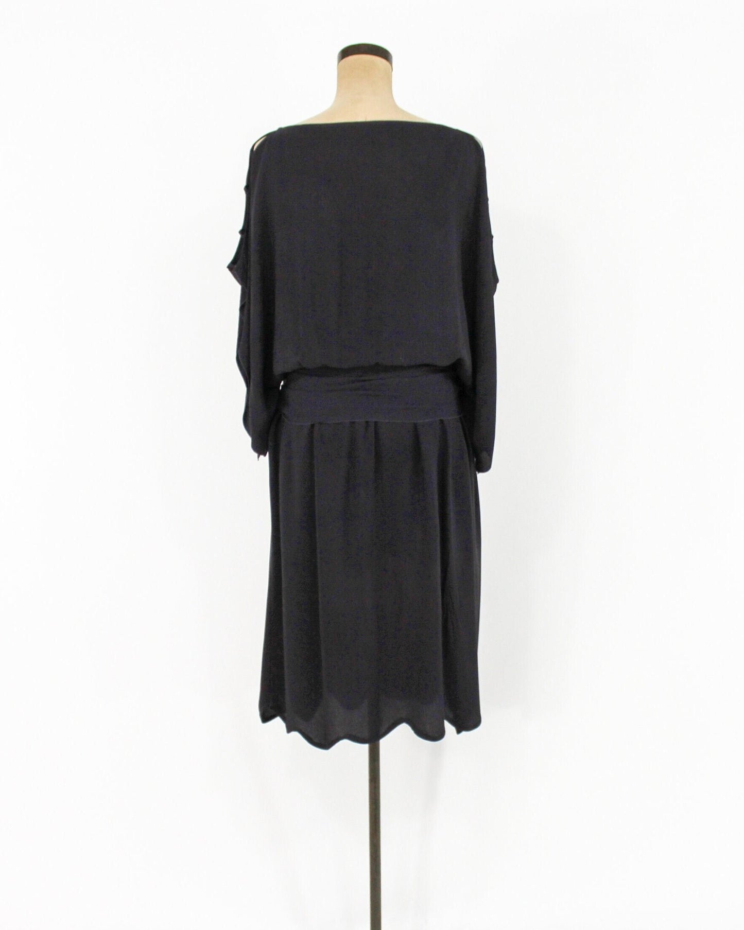 1920s Black Silk Crepe Flapper Dress with Rhinestone Detail, Large