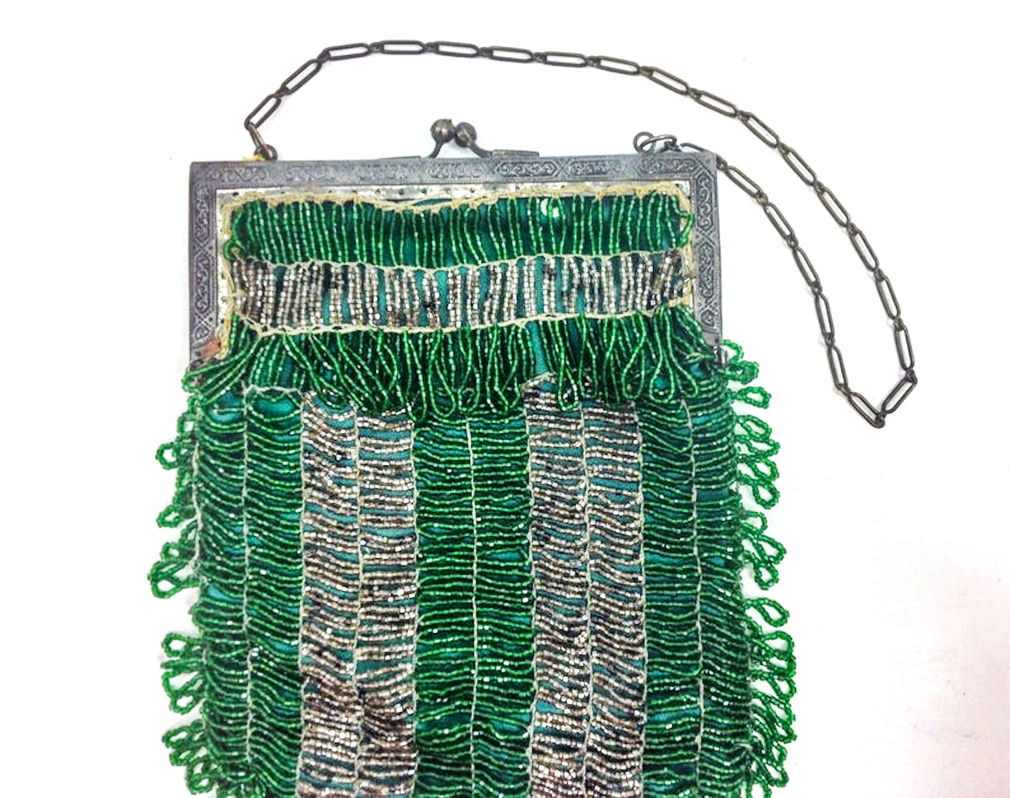 Antique 1900s Green Beaded Evening Bag