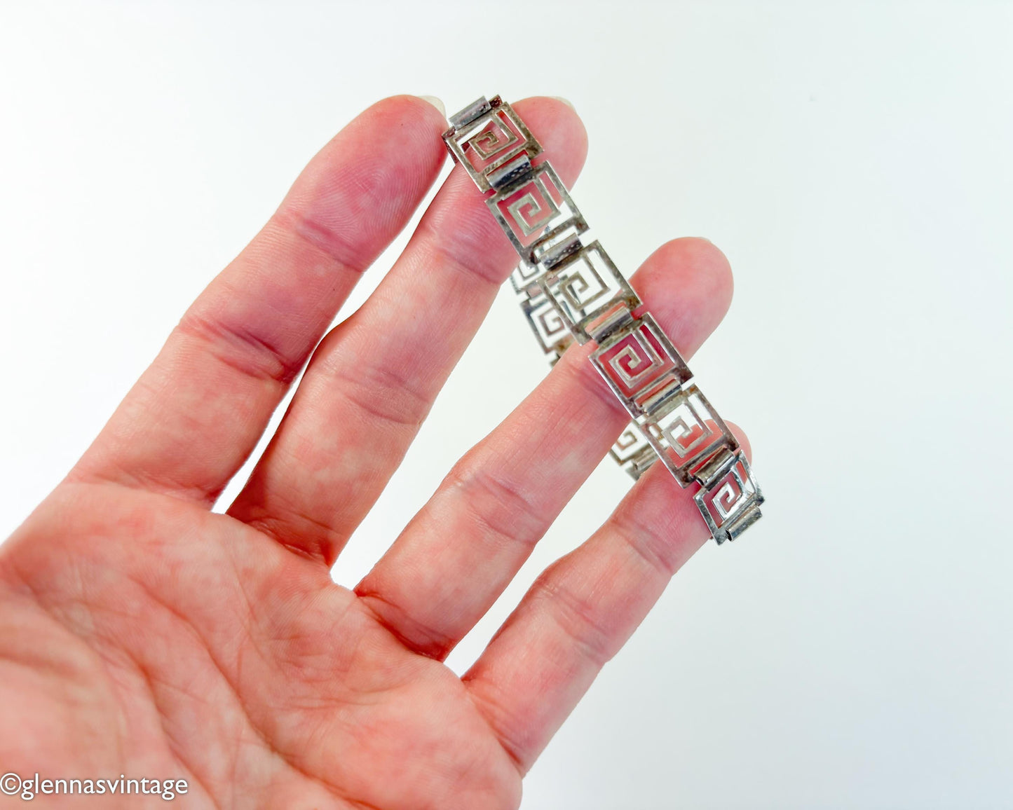 Sterling Silver Greek Key Bracelet, Meander Pattern Bracelet 7 Inch