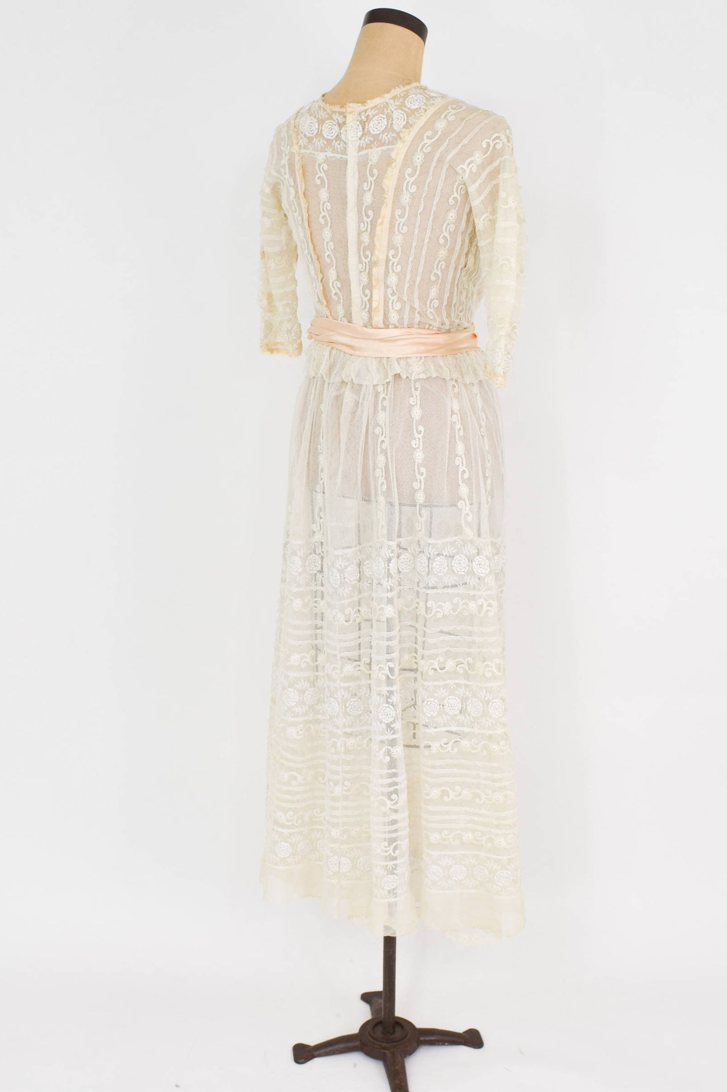1900s Ivory Lace Wedding Gown, Tiered Edwardian Dress, Extra Small
