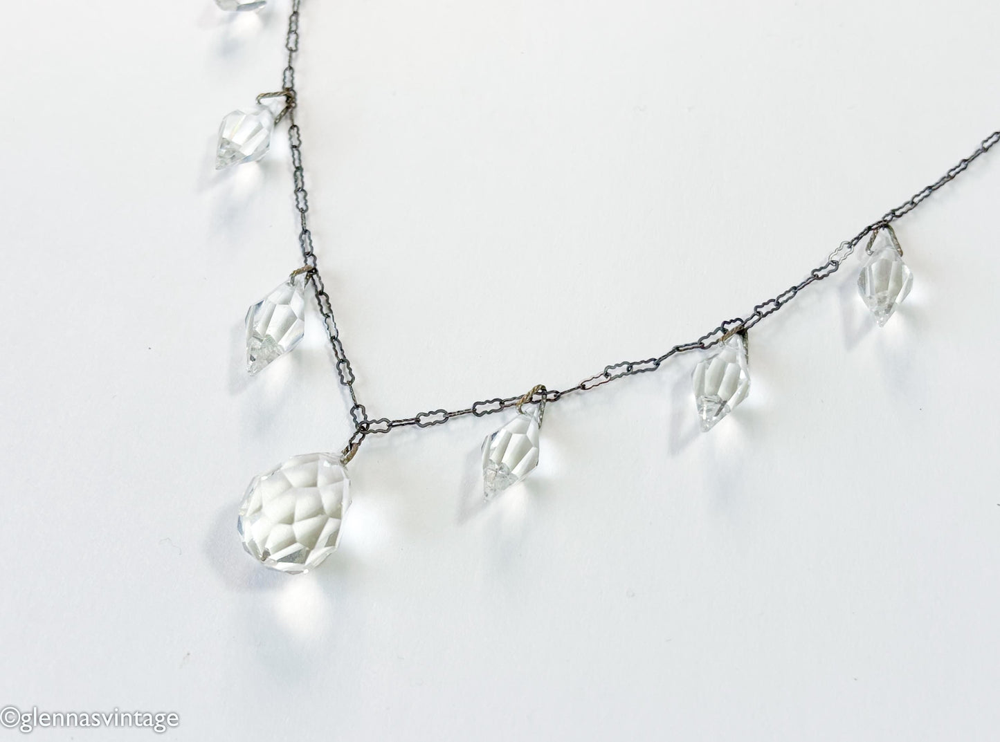 1930s Crystal Glass Pendant Necklace, Vintage Drop Necklace