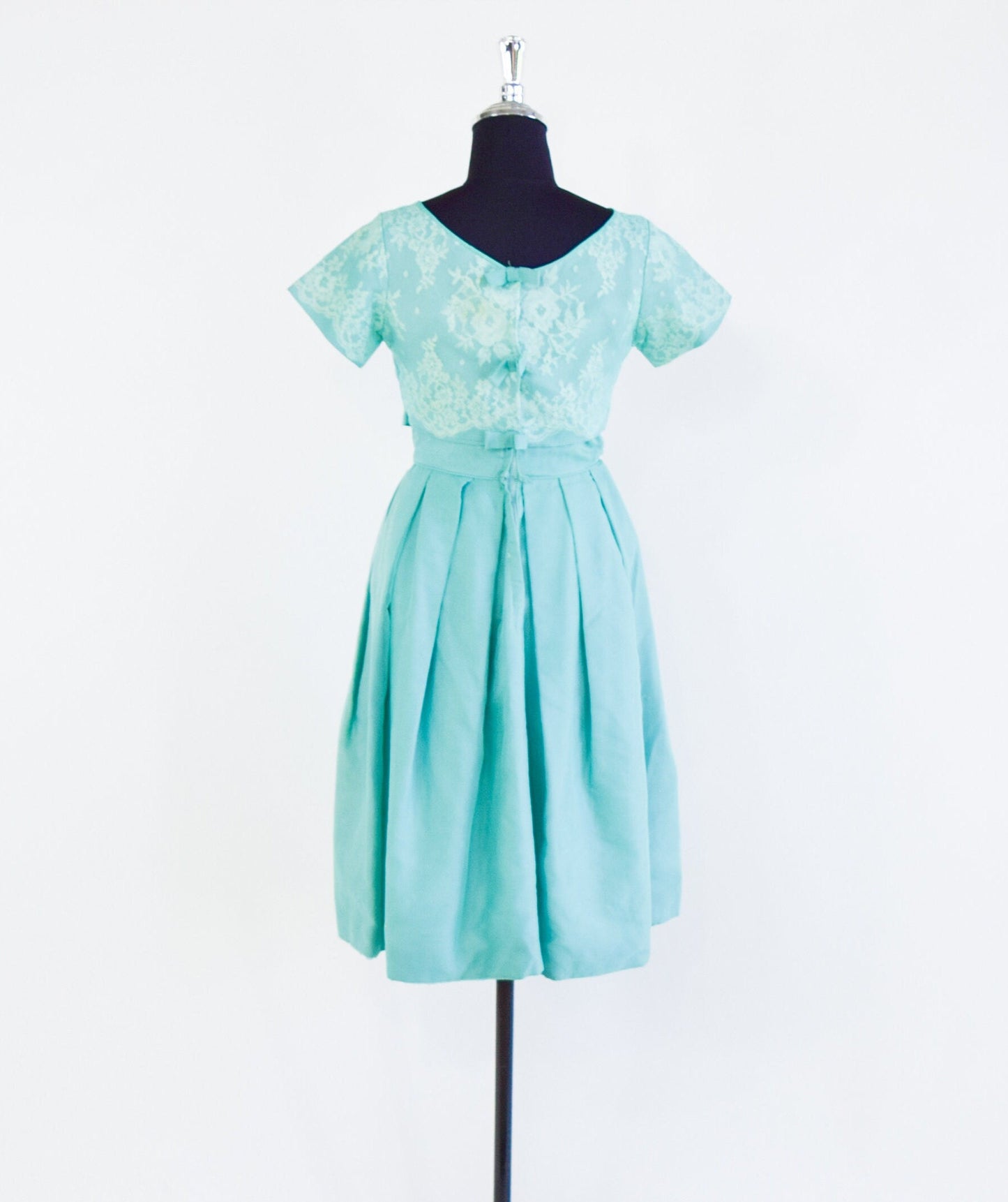 1950s Turquoise Taffeta Party Dress & Lace Jacket, Small