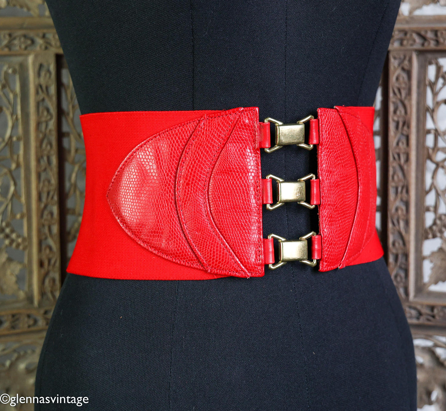 1980s Red Elastic Wide Belt