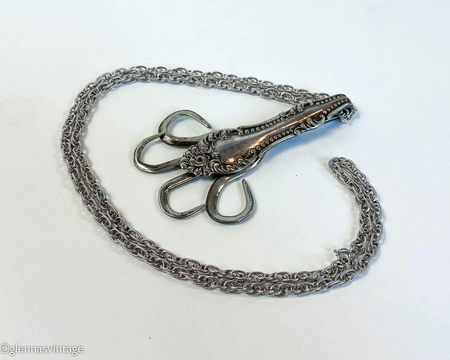 Sterling Silver Fork Pendant | Upcycled Dinner Fork Brooch