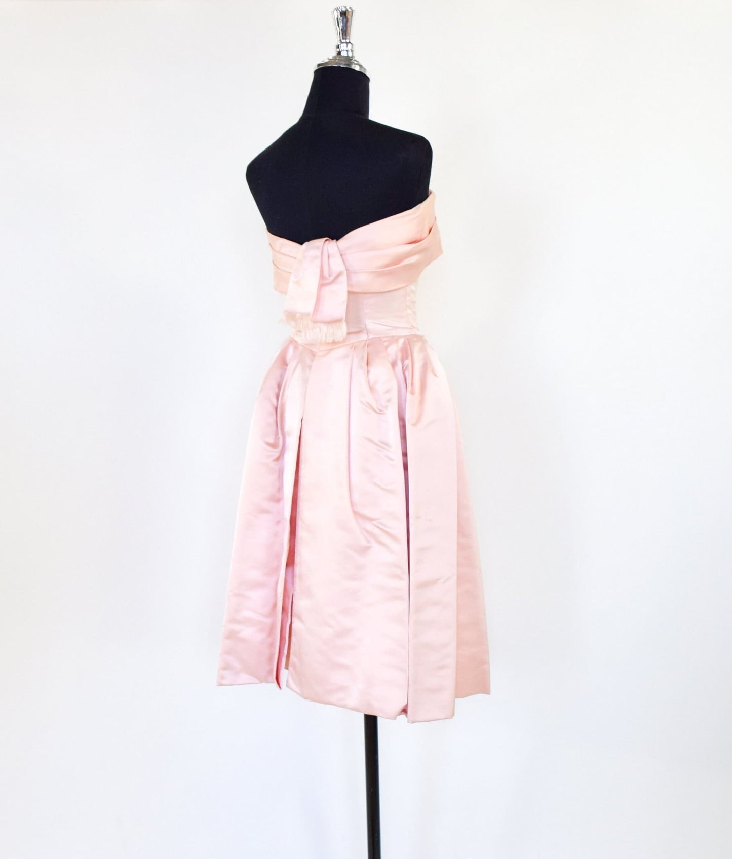 1950s Pink Satin Strapless Prom Party Dress, Extra Small