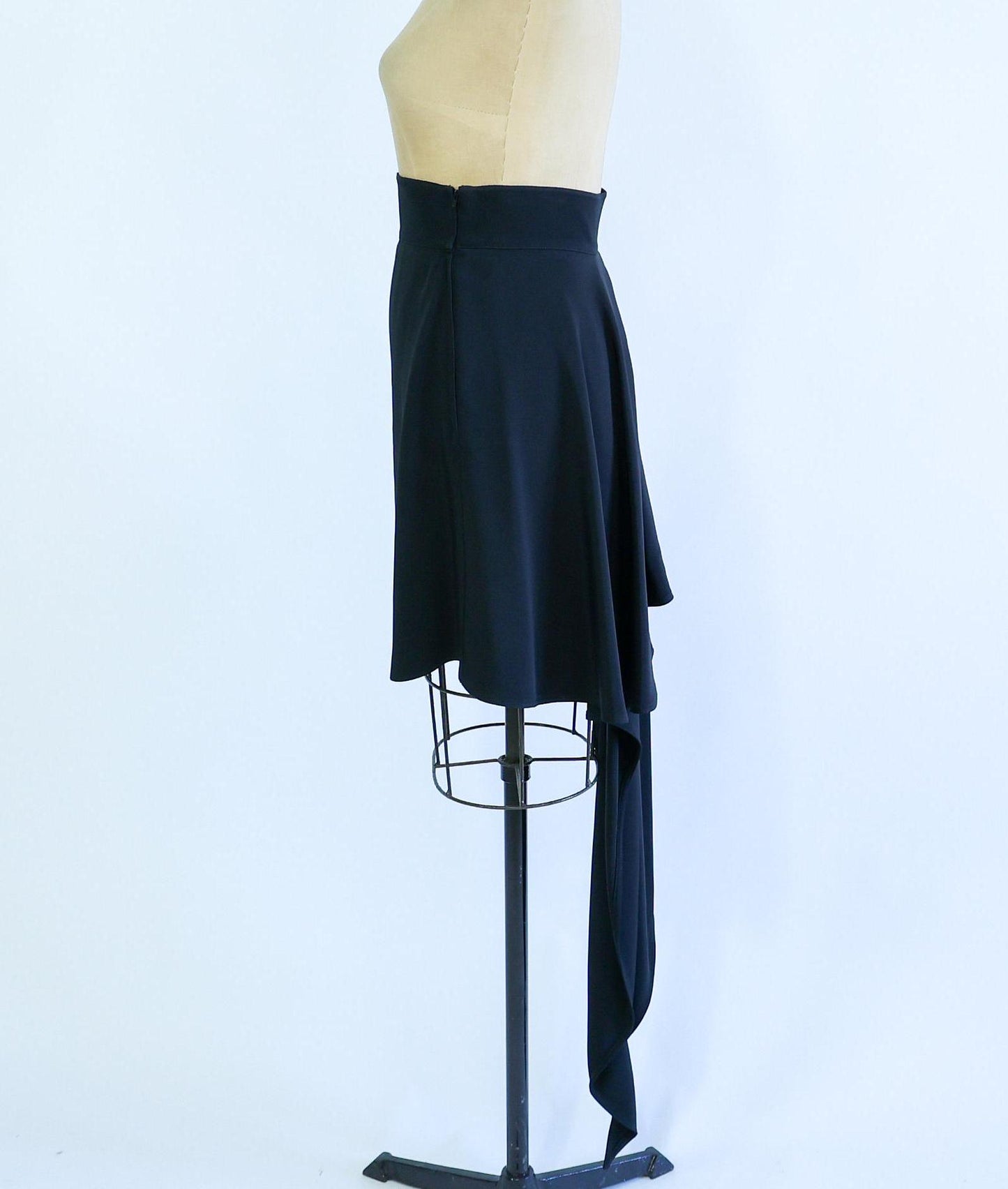 Claude Montana | 1990s Black Designer Skirt | 90s Black Evening Skirt With Tails | Claude Montana Paris | Size 42