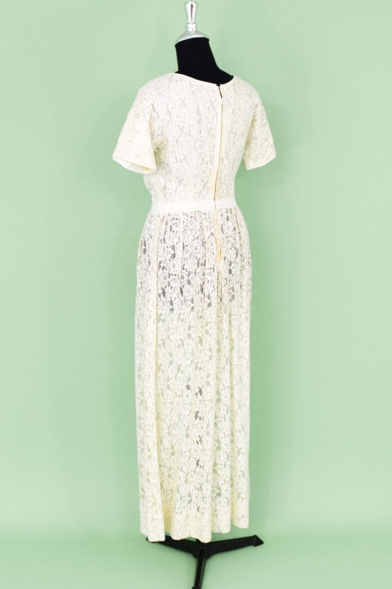 1960s Ivory Lace Long Wedding Dress