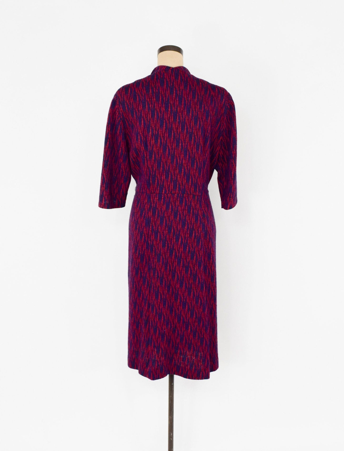 1960s Red Navy Pattern Wool Knit Dress, 38" Waist
