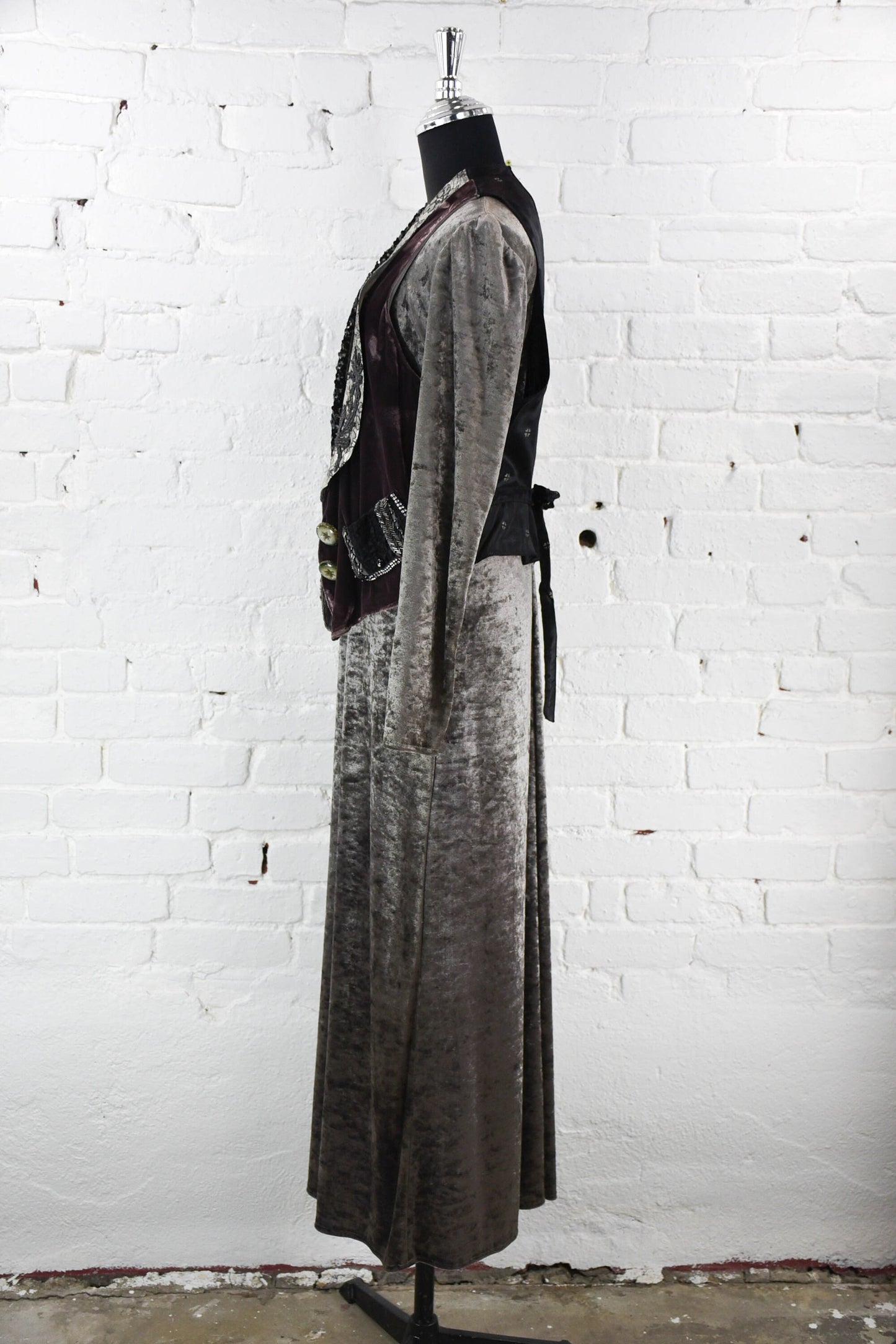 1980s Velvet Maxi Dress & Handmade Vest Set | BoHo, Medium