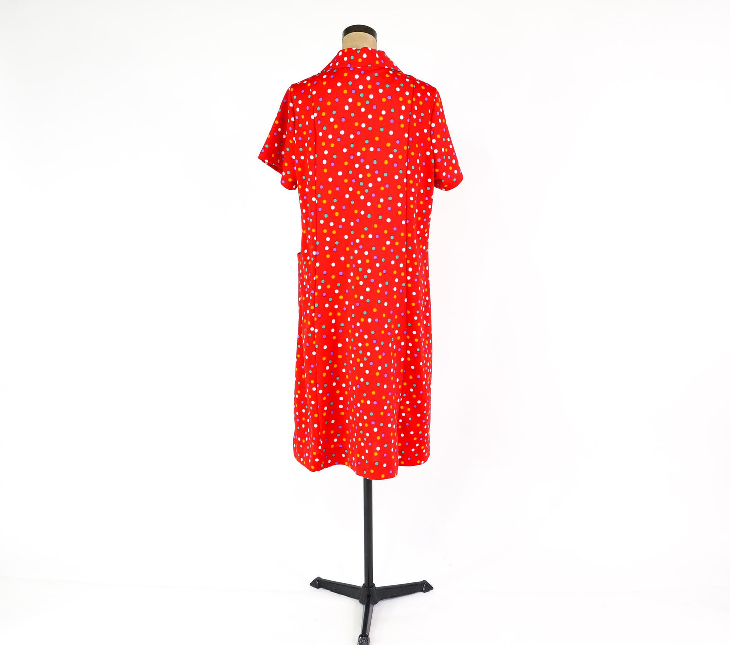 1970s Red Polka Dot Dress, XL 42" Waist