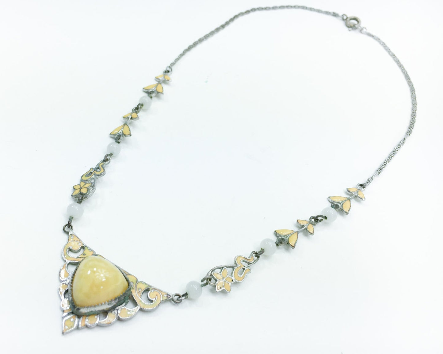 1930s Art Nouveau Yellow Glass Enamel Necklace