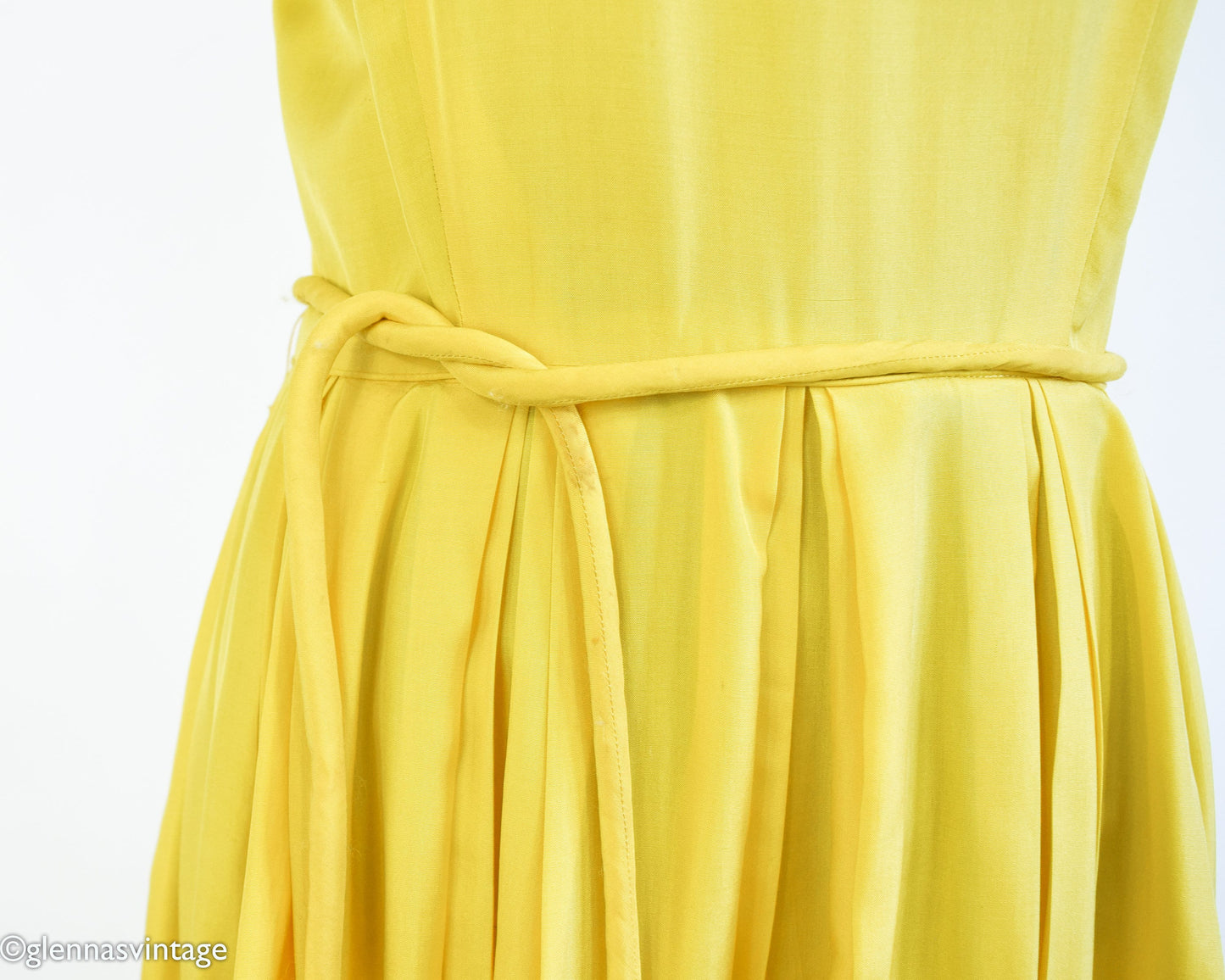 1950s Yellow Silk Dress | 50s Yellow Silk Sleeveless Dress | Small