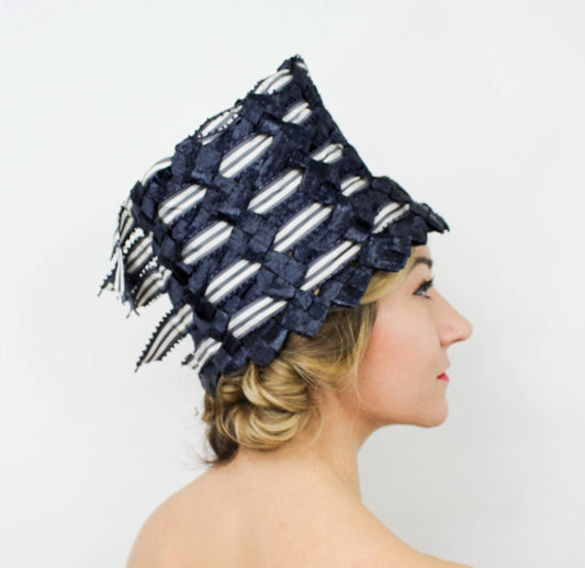 1960s Mr. John Jr. Navy Raffia High Crown Hat