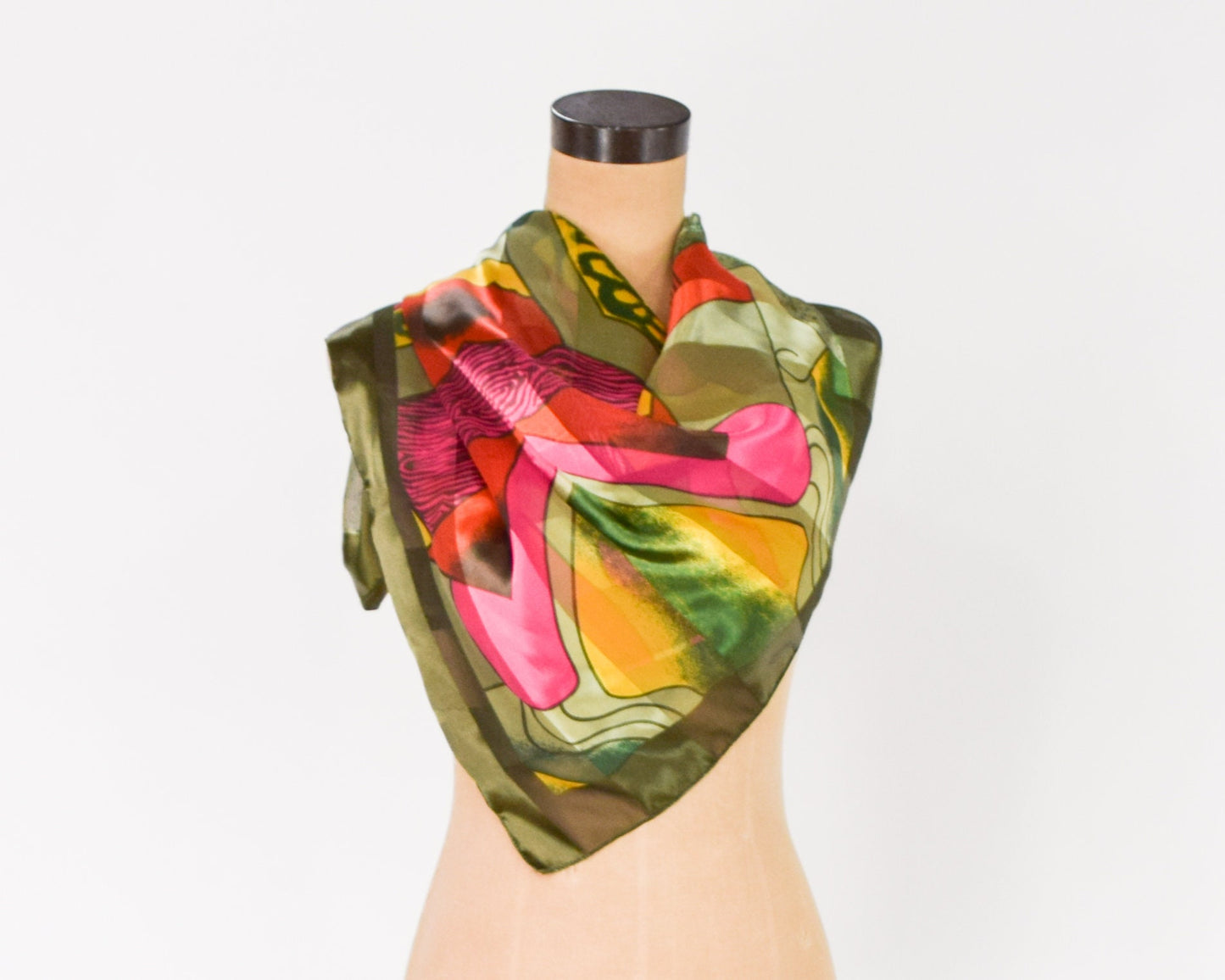 1980s Picasso Green Scarf | 80s Olive Green Print Scarf | Picasso