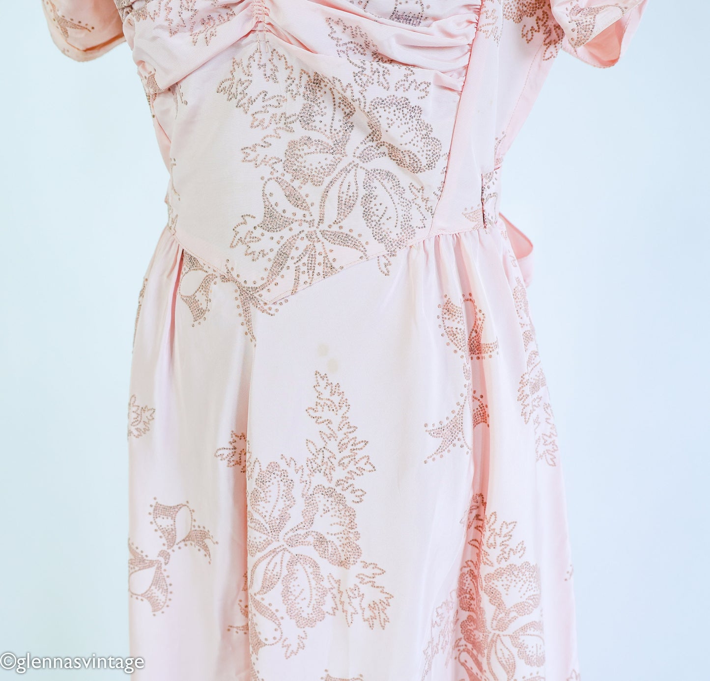 1940s Peach Floral Evening Gown, Medium