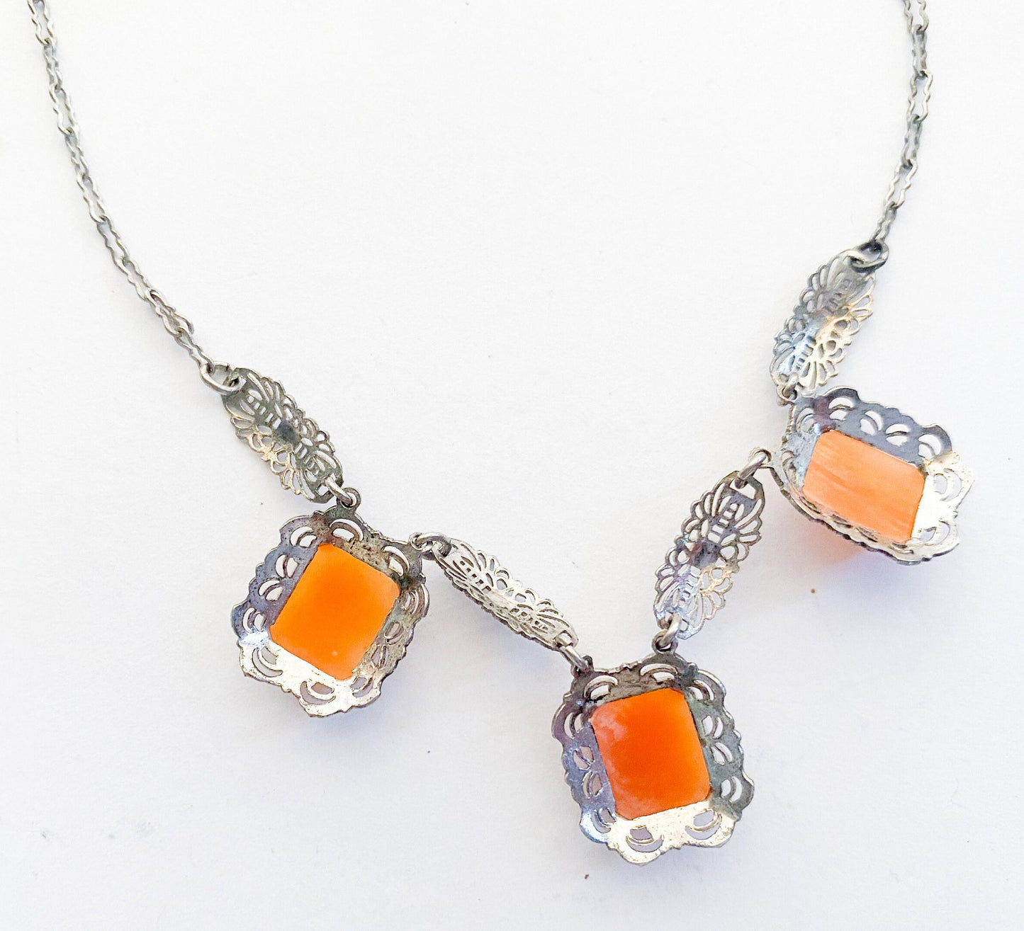 1920s Sterling Silver Cameo Necklace, Filigree Shell Cameos