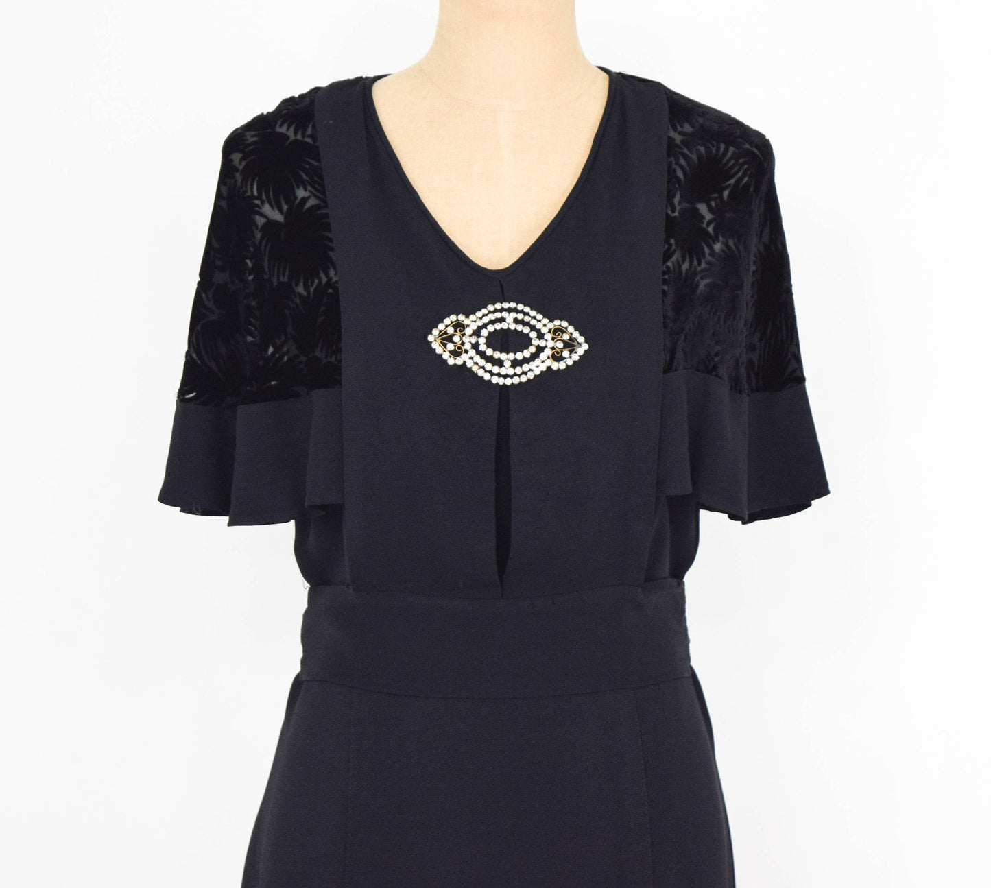 1900s Black Velvet Crepe Dress | Downton Abbey Style, Medium