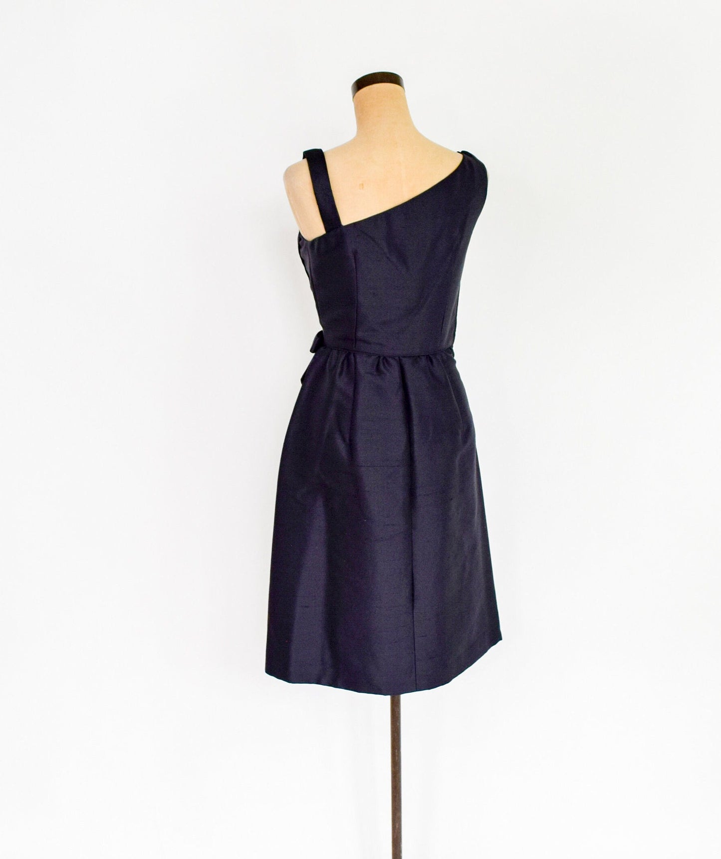 1950s Black Silk Shantung Cocktail Dress, Small