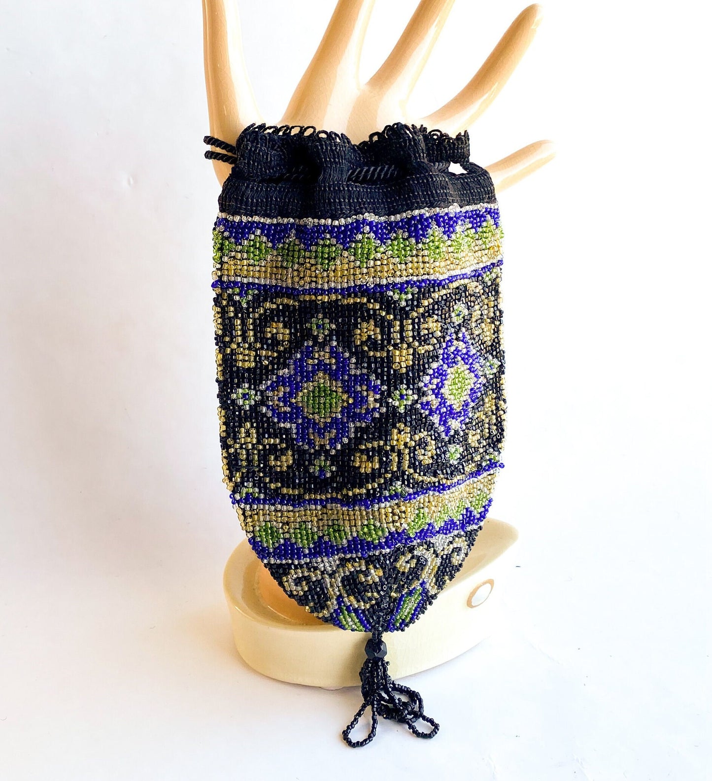 1900s Blue Floral Beaded Bags | Turn of the Century Glass Beaded Evening Bags