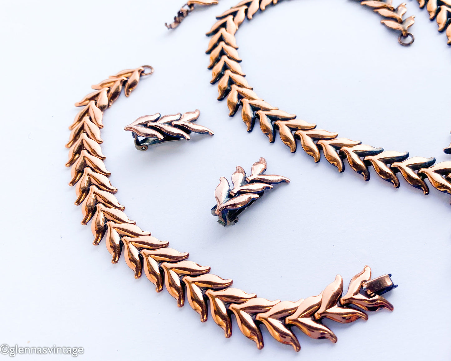 Renoir 1950s Copper Leaf Necklace Set, Parure Jewelry Set