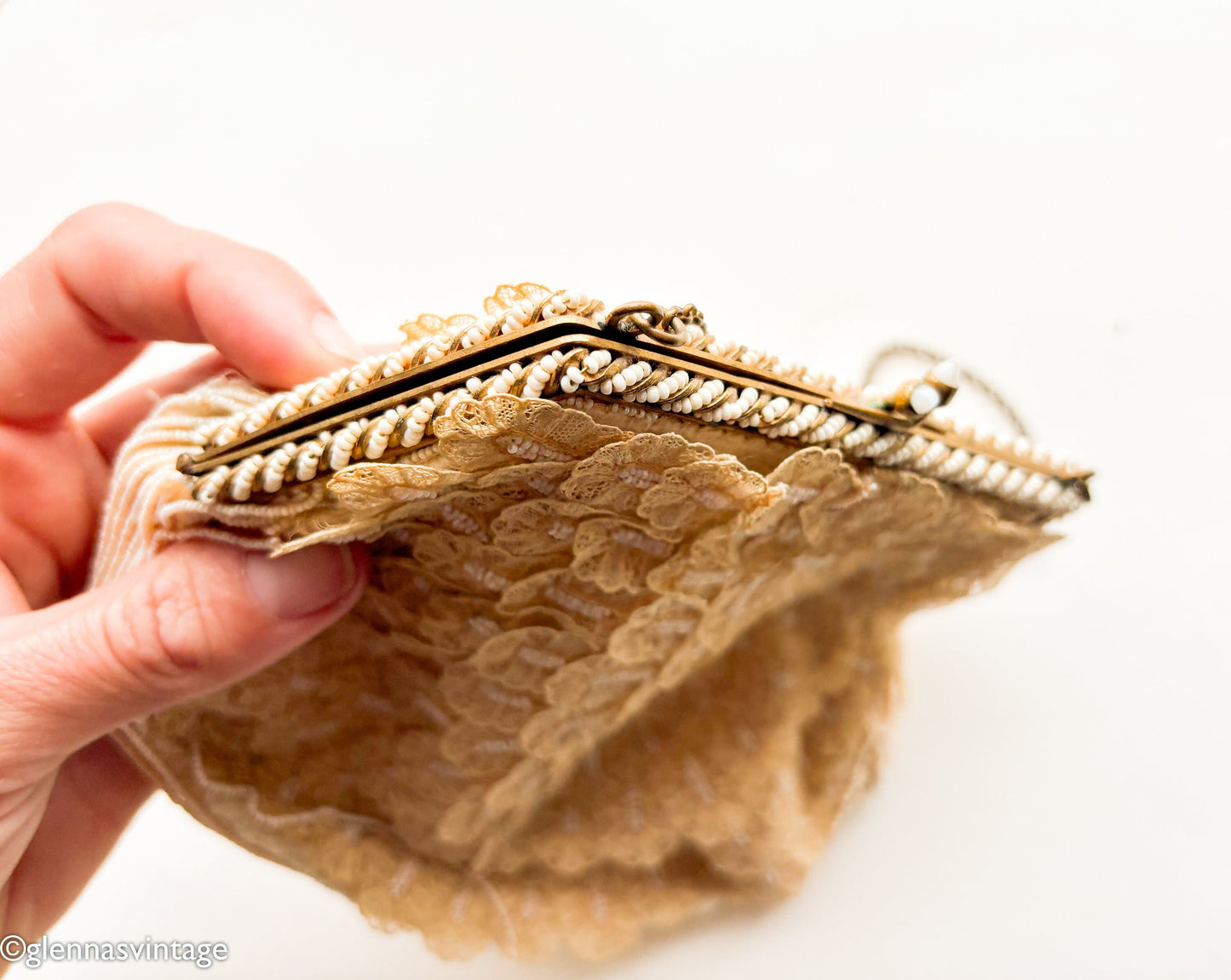 1930s Lace & Pearl Handbag | Small Pearl Purse | I Magnin