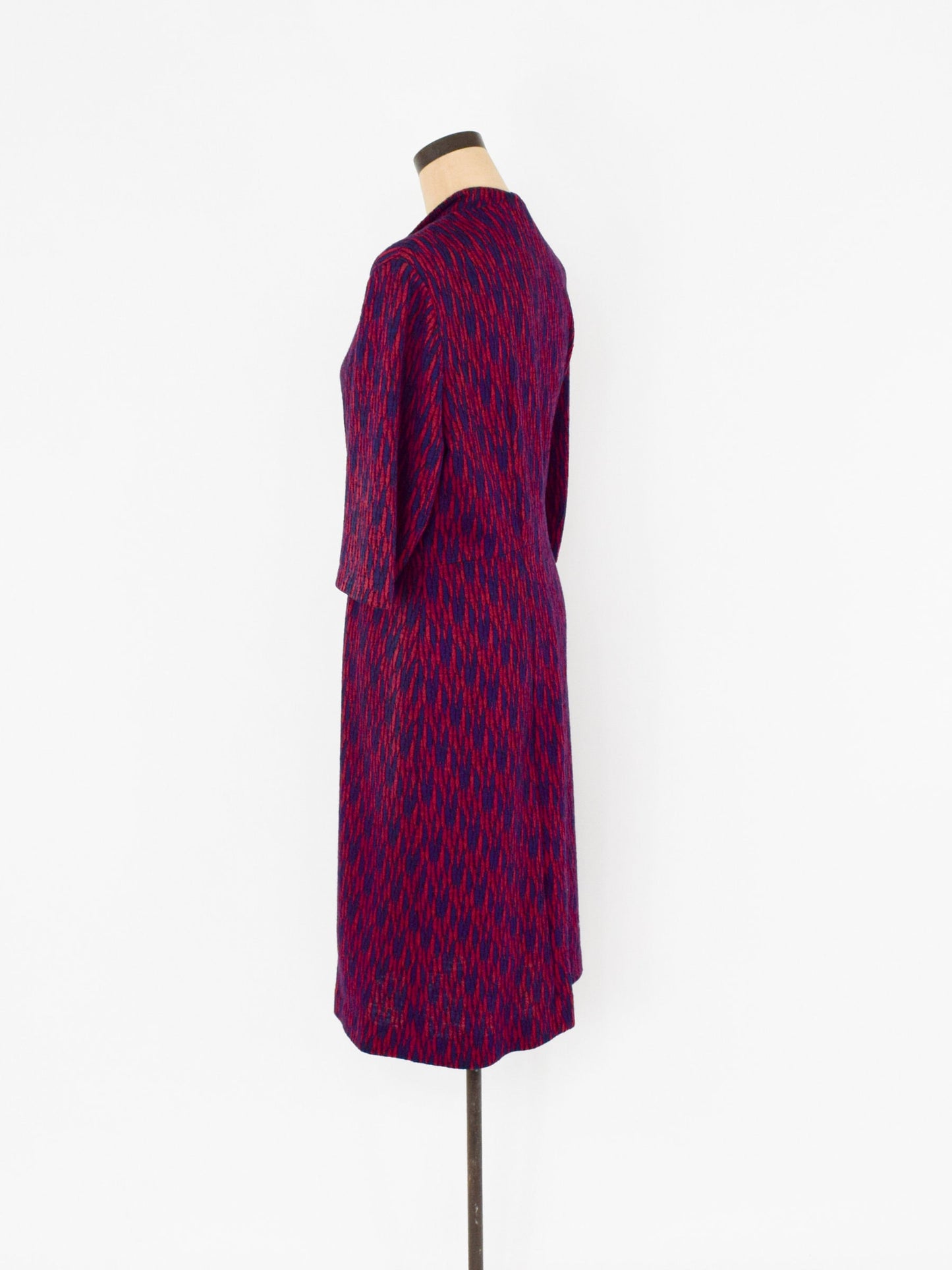 1960s Red Navy Pattern Wool Knit Dress, 38" Waist