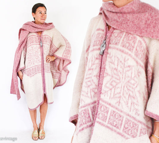1970s Pink Scandinavian Wool Sweater Cape by TUNDRA