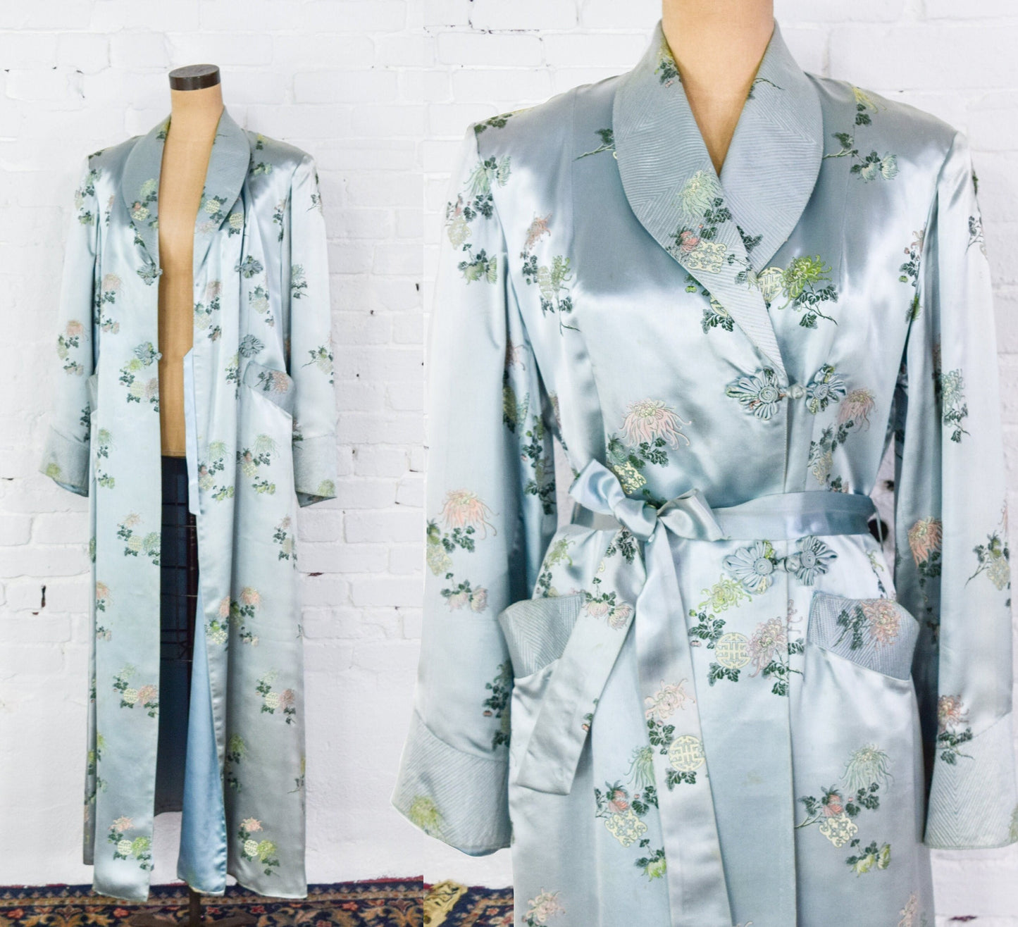 1950s Blue Silk Asian Robe:, Large